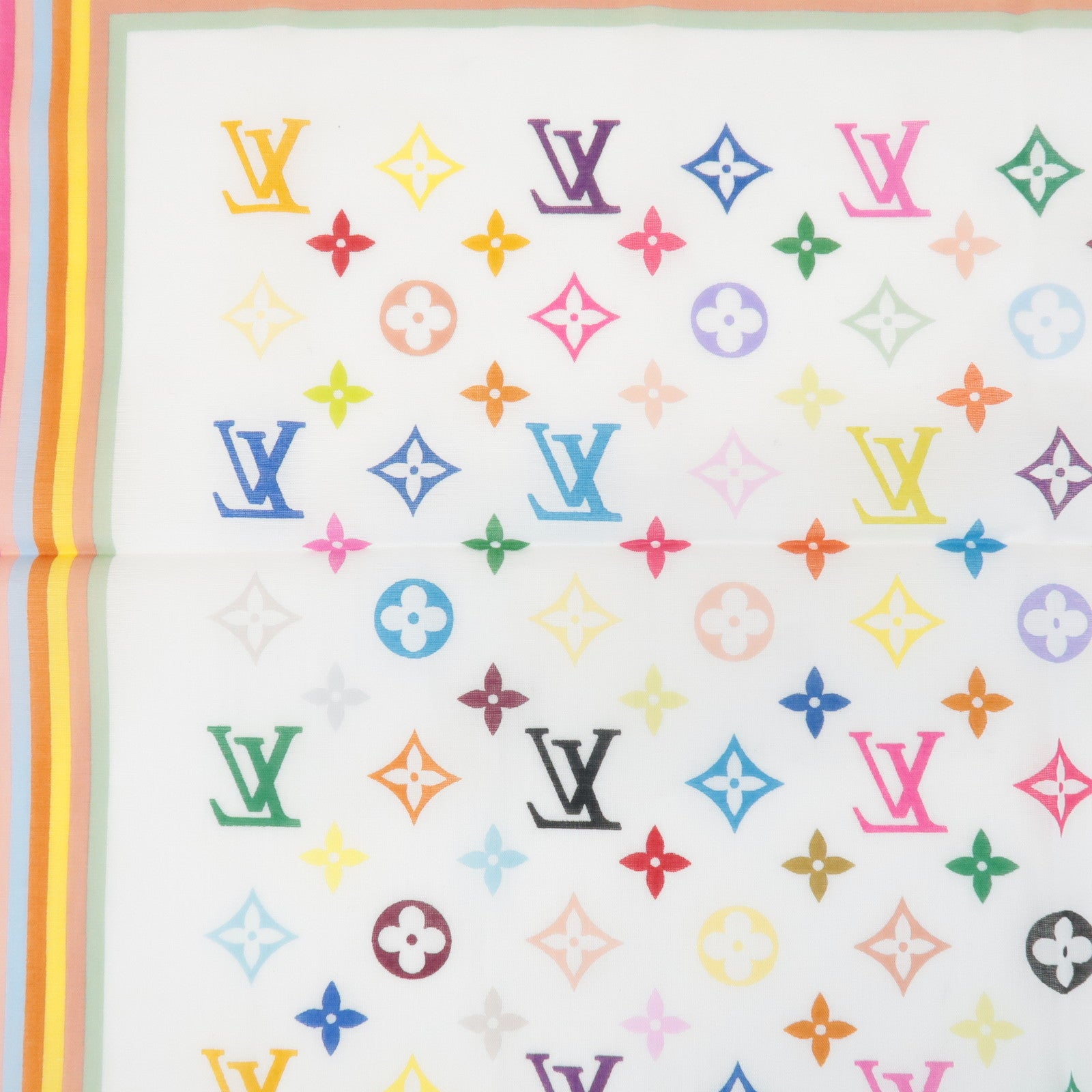 Louis Vuitton Monogram Multicolor Cotton Scarf Blanc M71911 Used