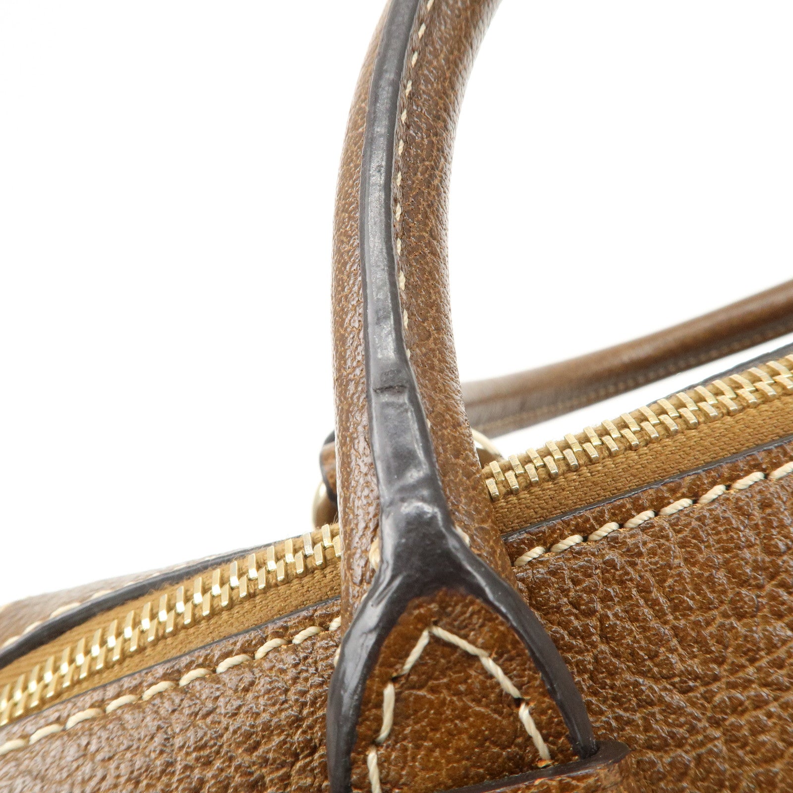 CELINE Leather Canvas Hand Bag Sulky Print Brown Used