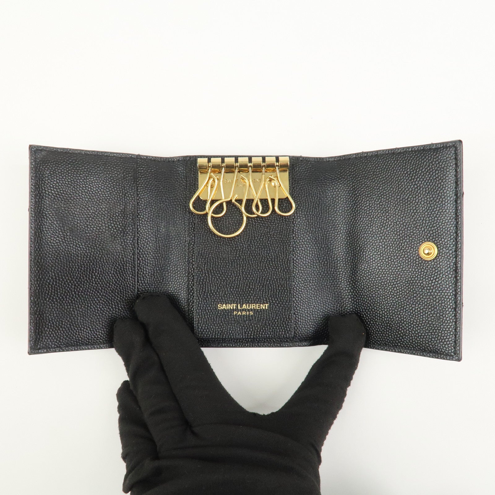 SAINT LAURENT PARIS Leather Key Case Key Holder Black 580656