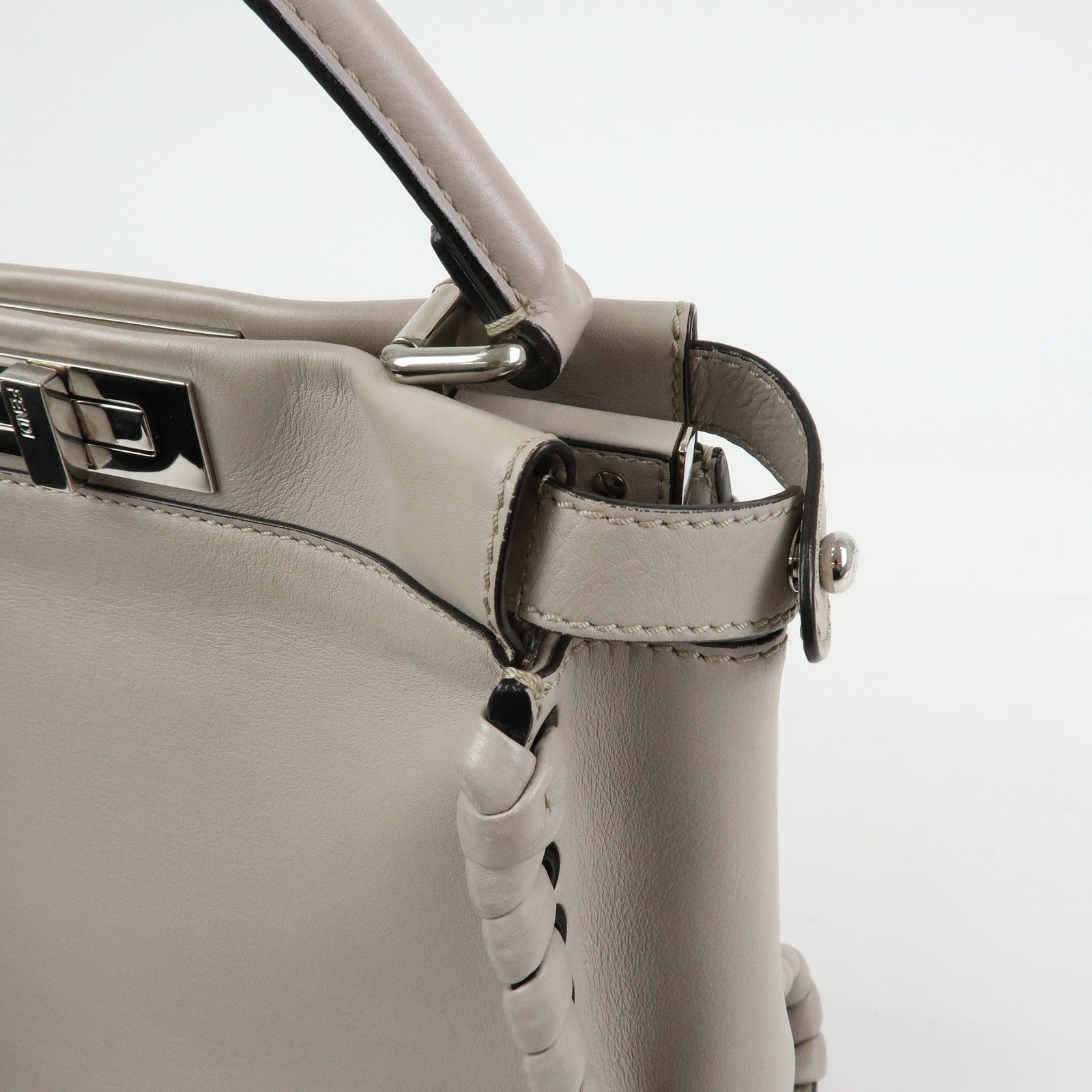 FENDI Peekaboo Leather 2Way Bag Hand Bag Shoulder Bag Gray 8BN290