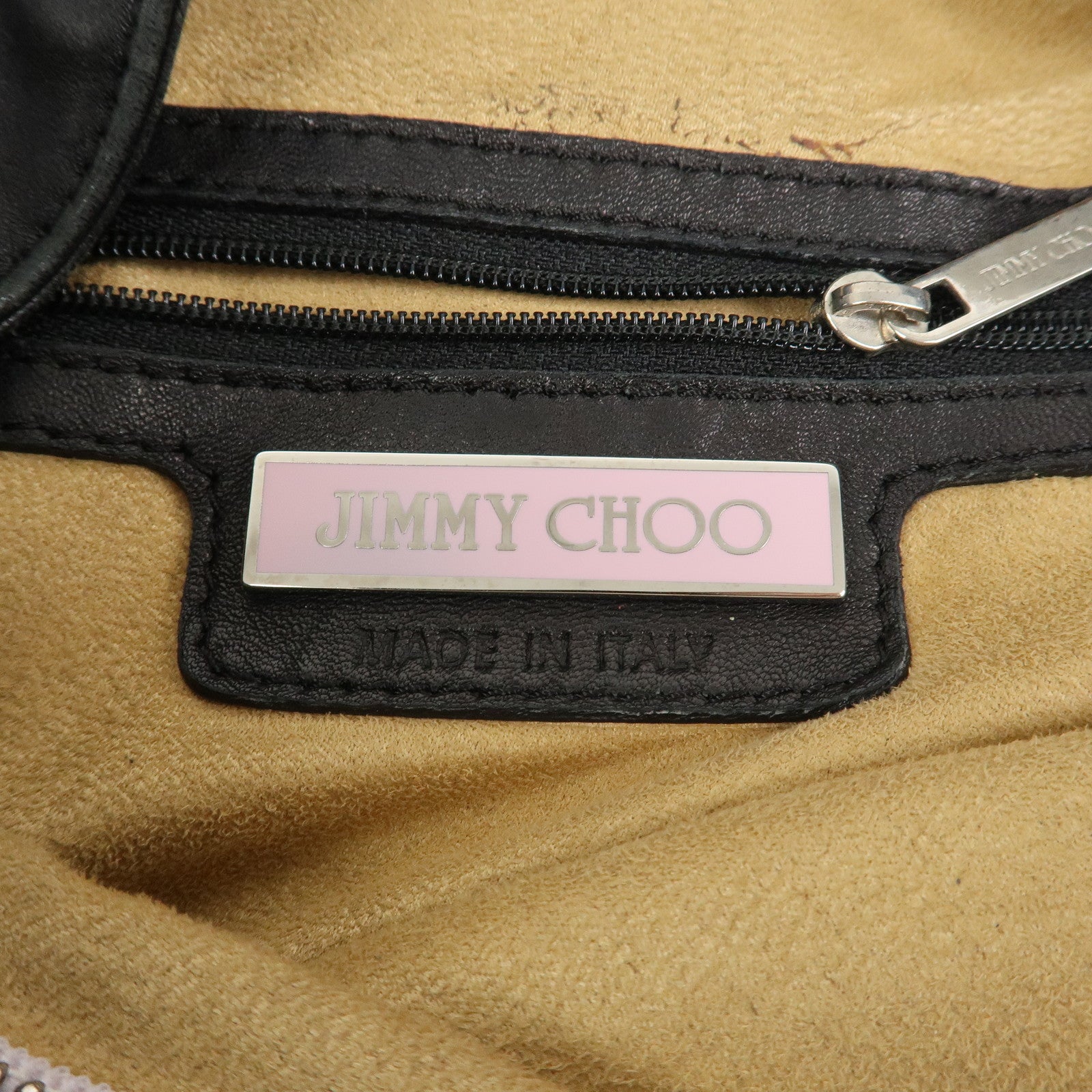 JIMMY CHOO Leather Studs Sky Bag Shoulder Bag Hand Bag Black Silver