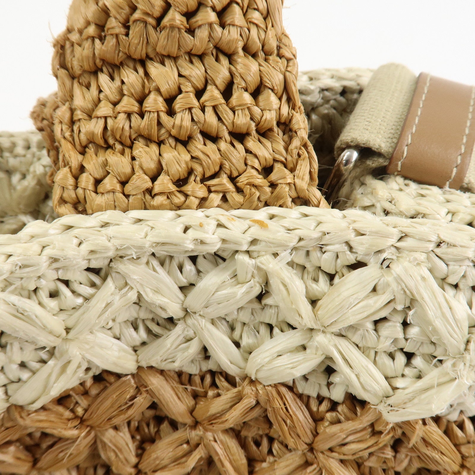 PRADA Canapa Raffia 2 Way Bag Hand Shoulder Bag Brown Ivory BN2889
