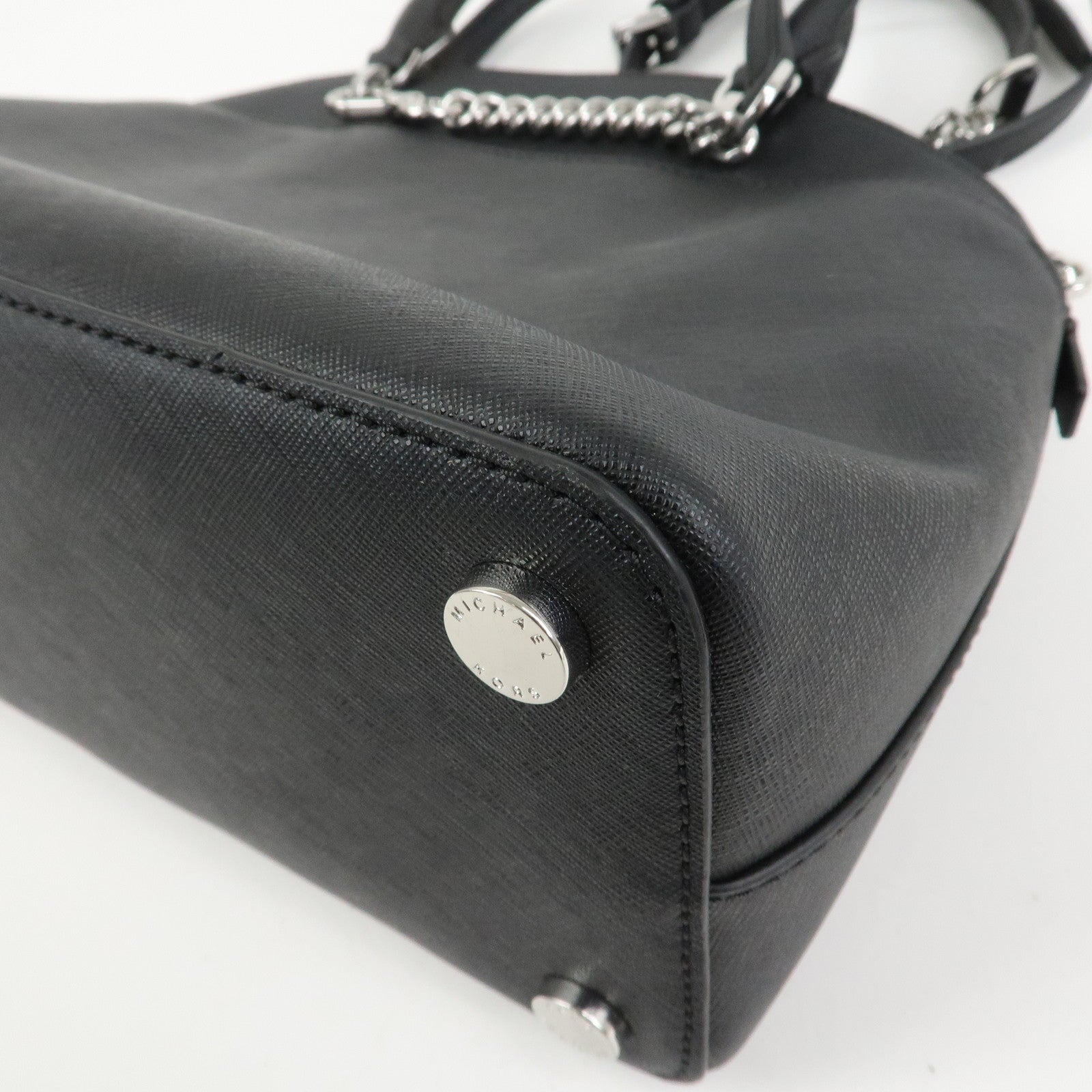 MICHAEL KORS Leather 2 Way Shoulder Bag Hand Bag Black Silver