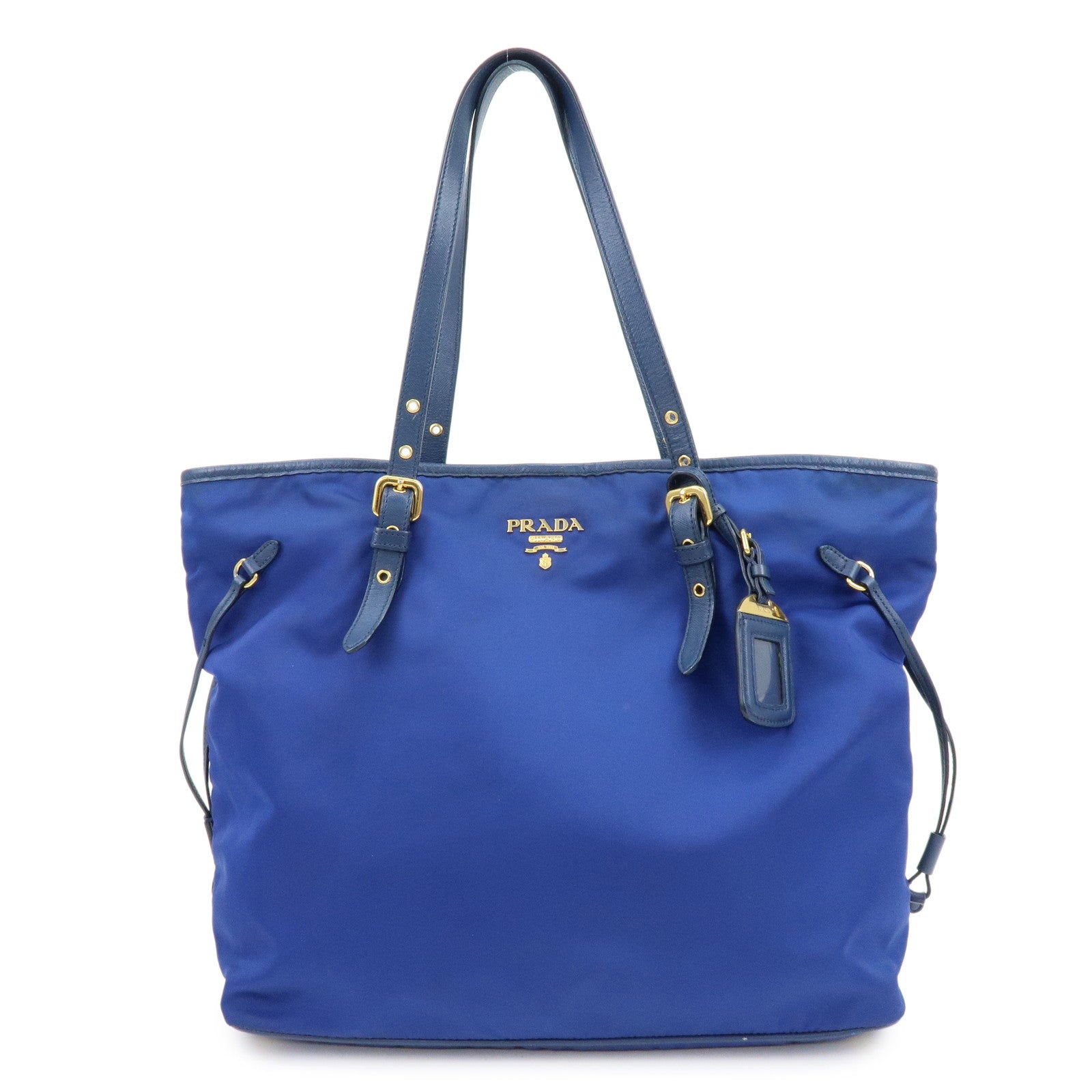 PRADA Logo Nylon Leather Tote Bag Shoulder Bag Blue BR4997