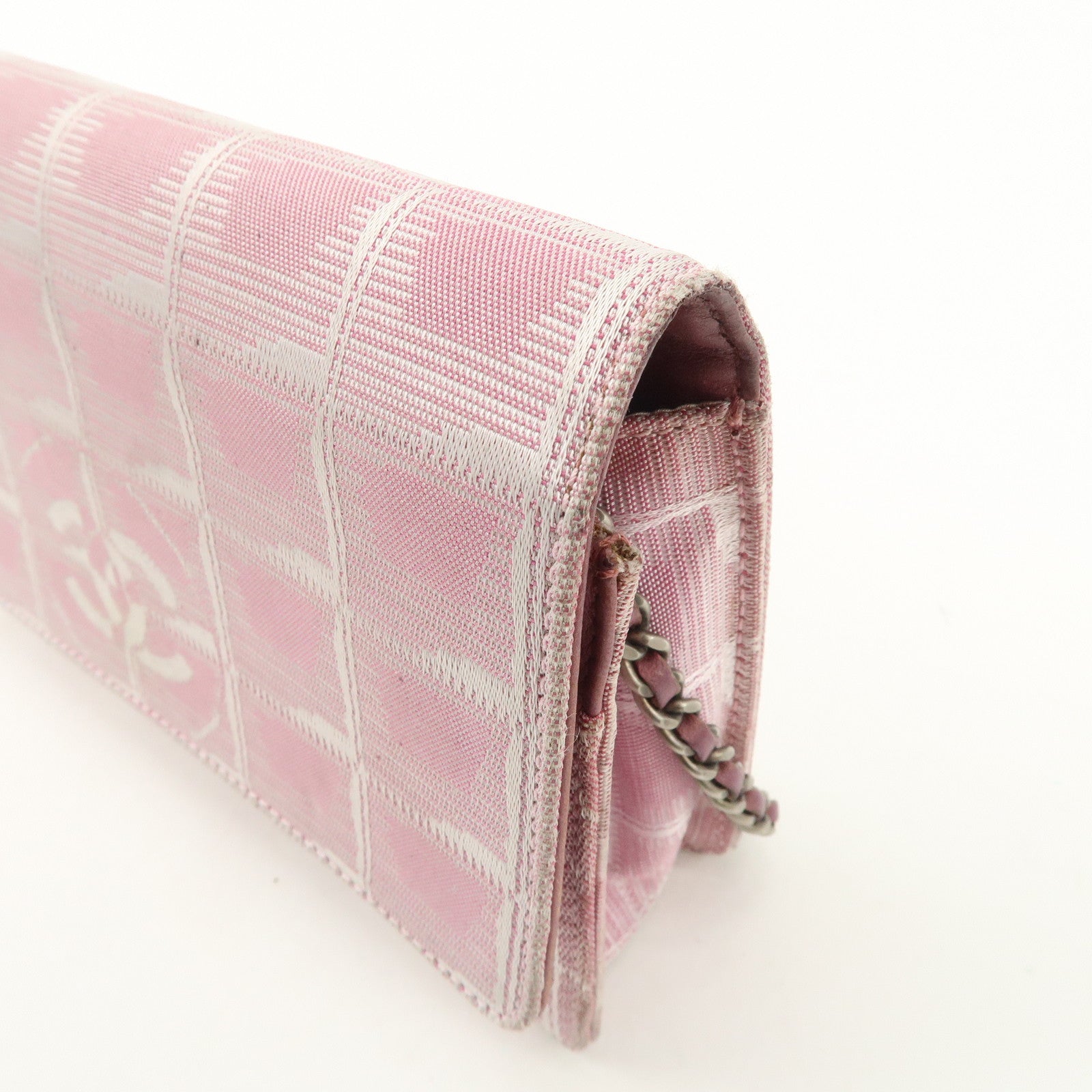 CHANEL New Travel Line Nylon Jacquard Chain Wallet Shoulder Bag 6535288 Used