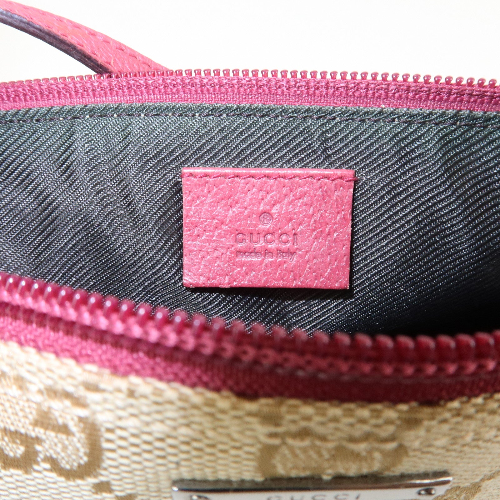 GUCCI Boat Bag GG Monogram Canvas Hand Bag Beige Bordeaux 07198