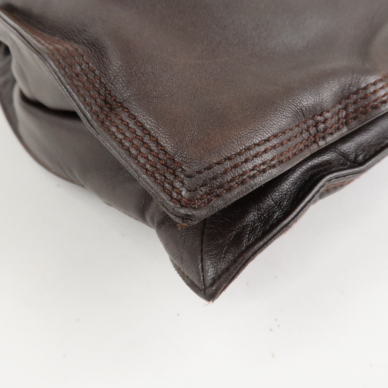 LOEWE Anagram Nappa Leather Shoulder Bag Brown Used