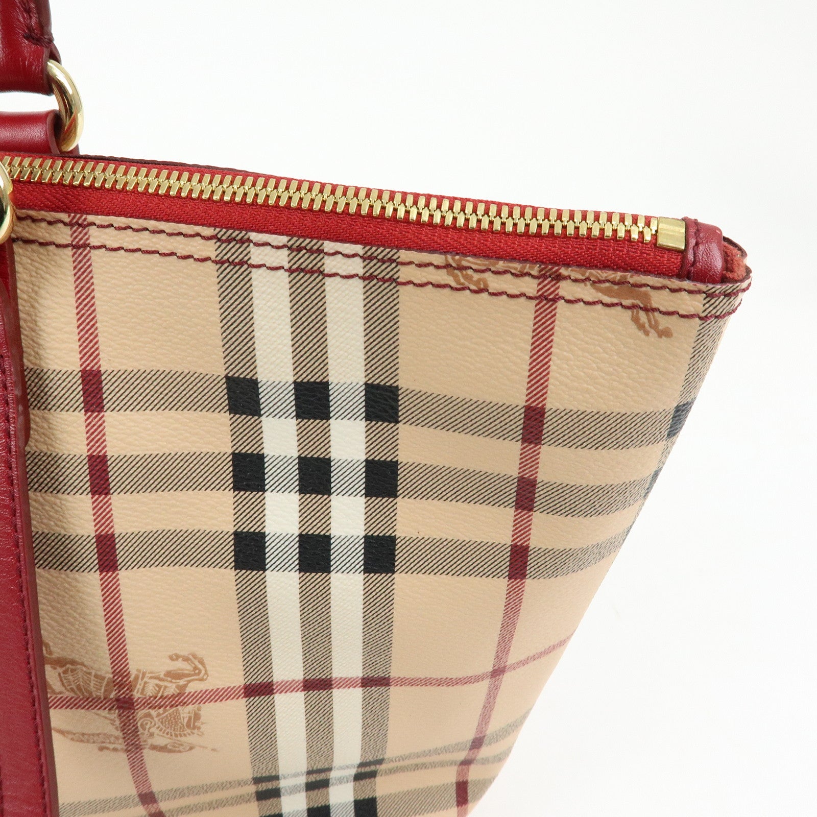 BURBERRY Nova Plaid PVC Leather Tote Bag Hand Bag Beige Red