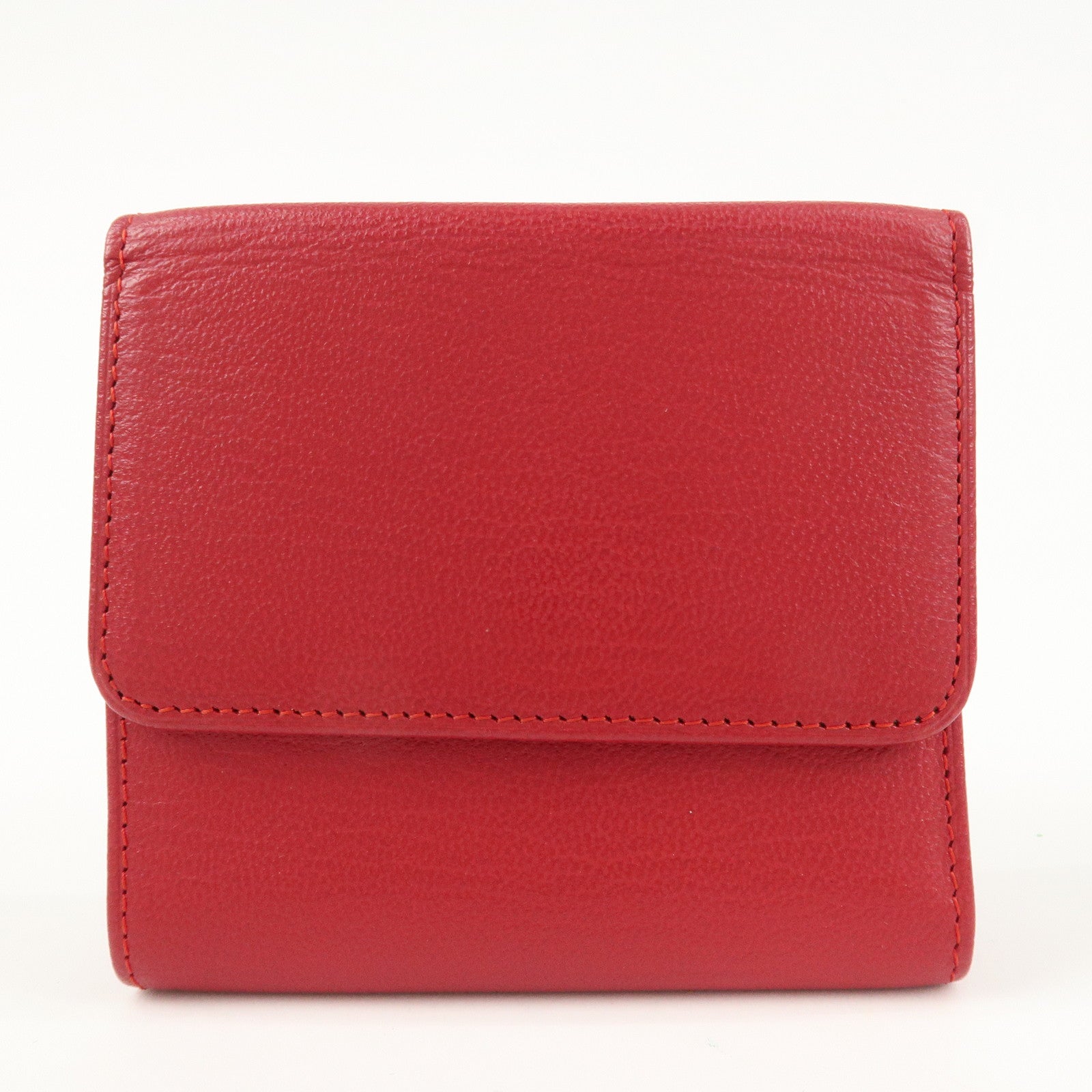 CHANEL COCO Mark Leather Tri-Fold Compact Wallet Red A13456 Used