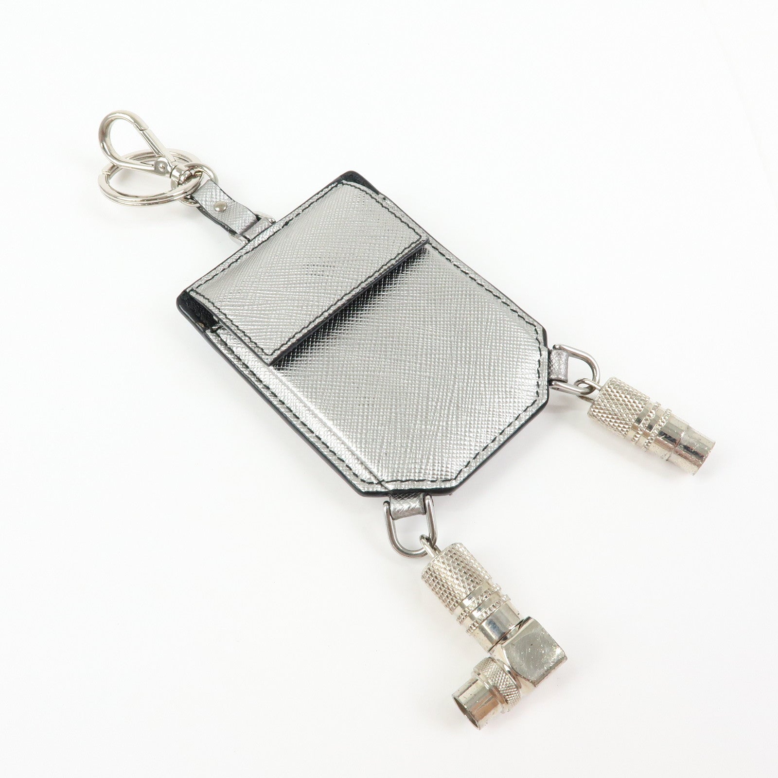 PRADA Bag SAffiano Leather Robot Key Charm Key Chain Silver 2PP074