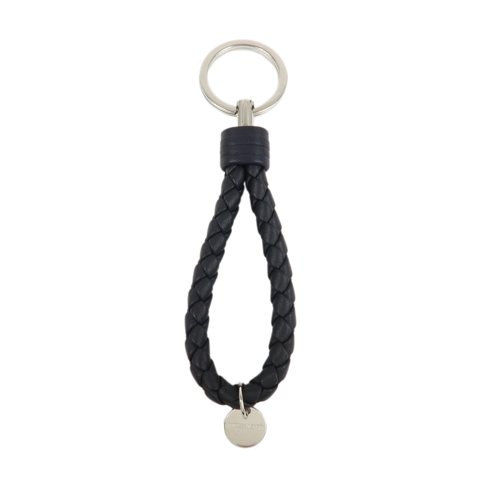 BOTTEGA VENETA Intrecciato Leather Metal Key Holder Bag Charm Black