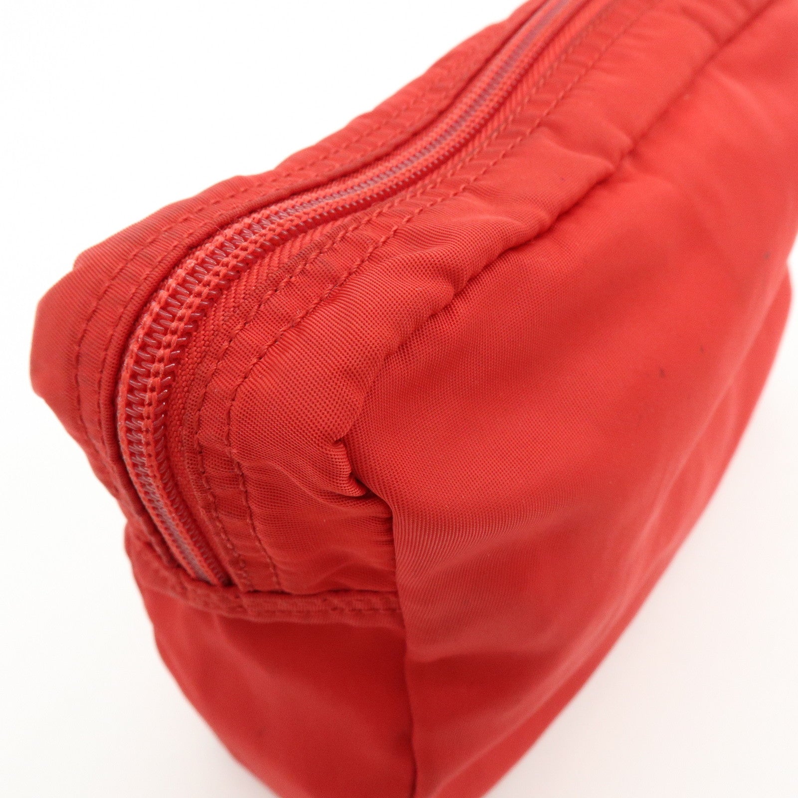 PRADA Triangle Logo Set of 2 Nylon Pouch Cosmetic Pouch Red Khaki