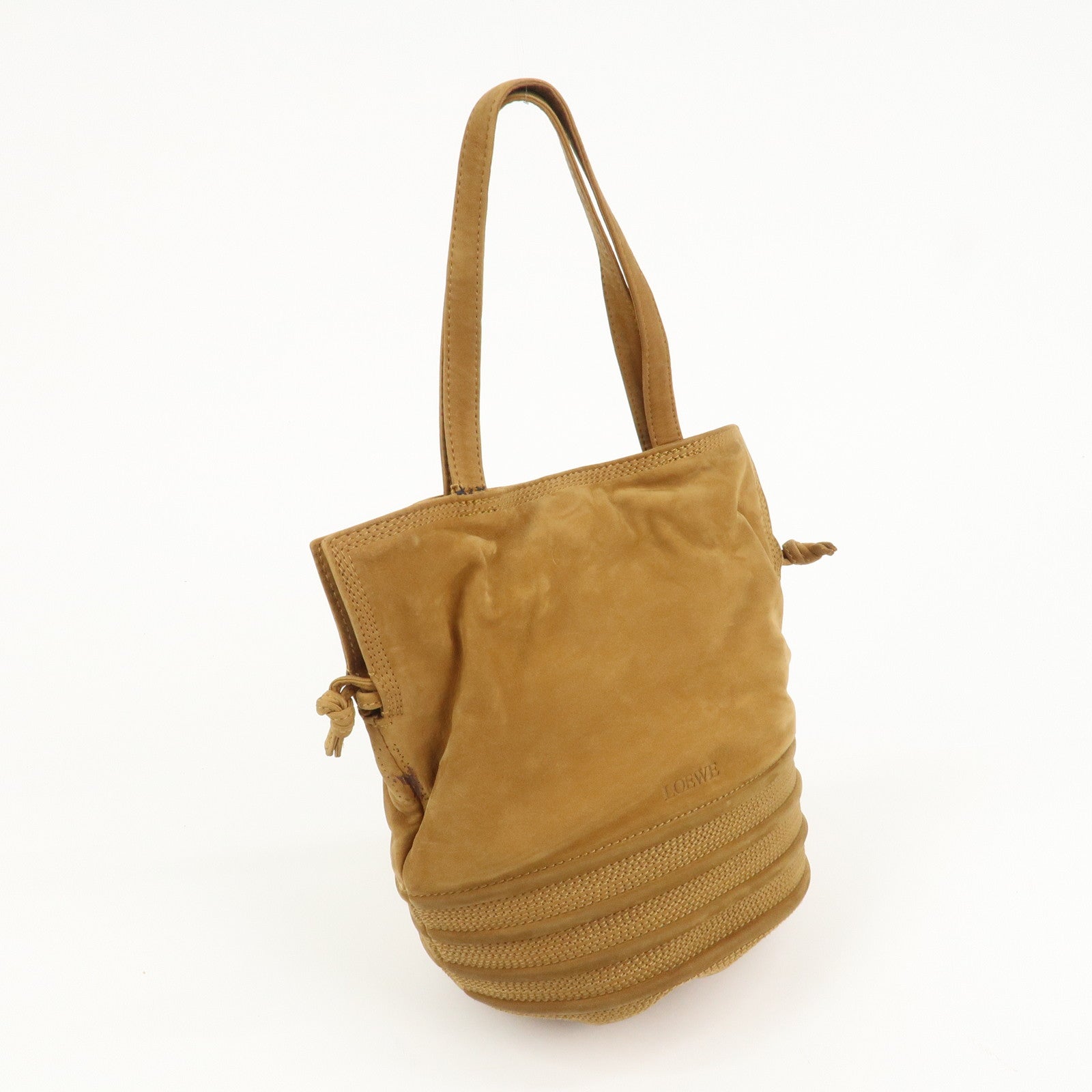 LOEWE Anagram Suede Drawstring Hand Bag Brown