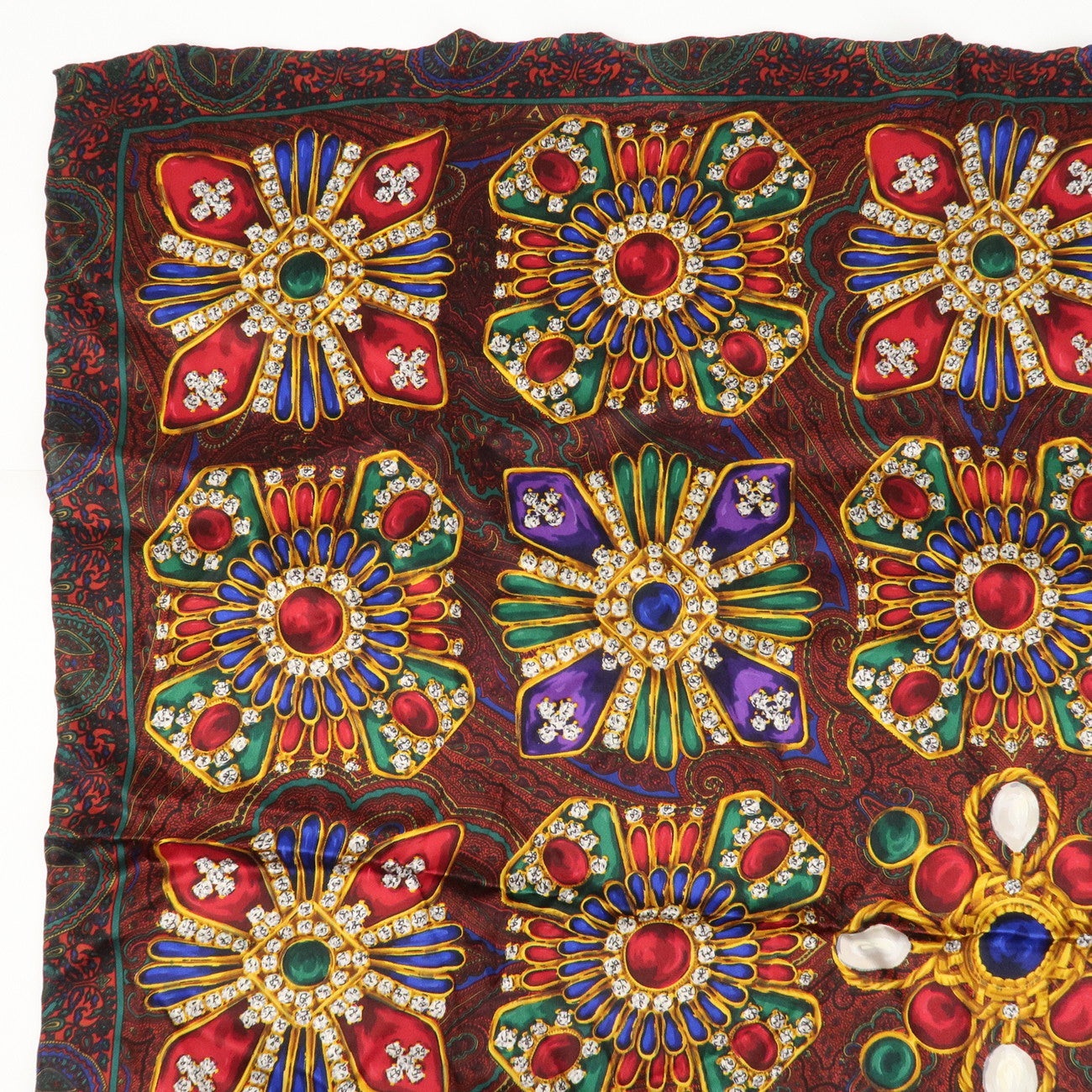 CHANEL Silk 100% Scarf Gripoix Print Red Multi Color Used