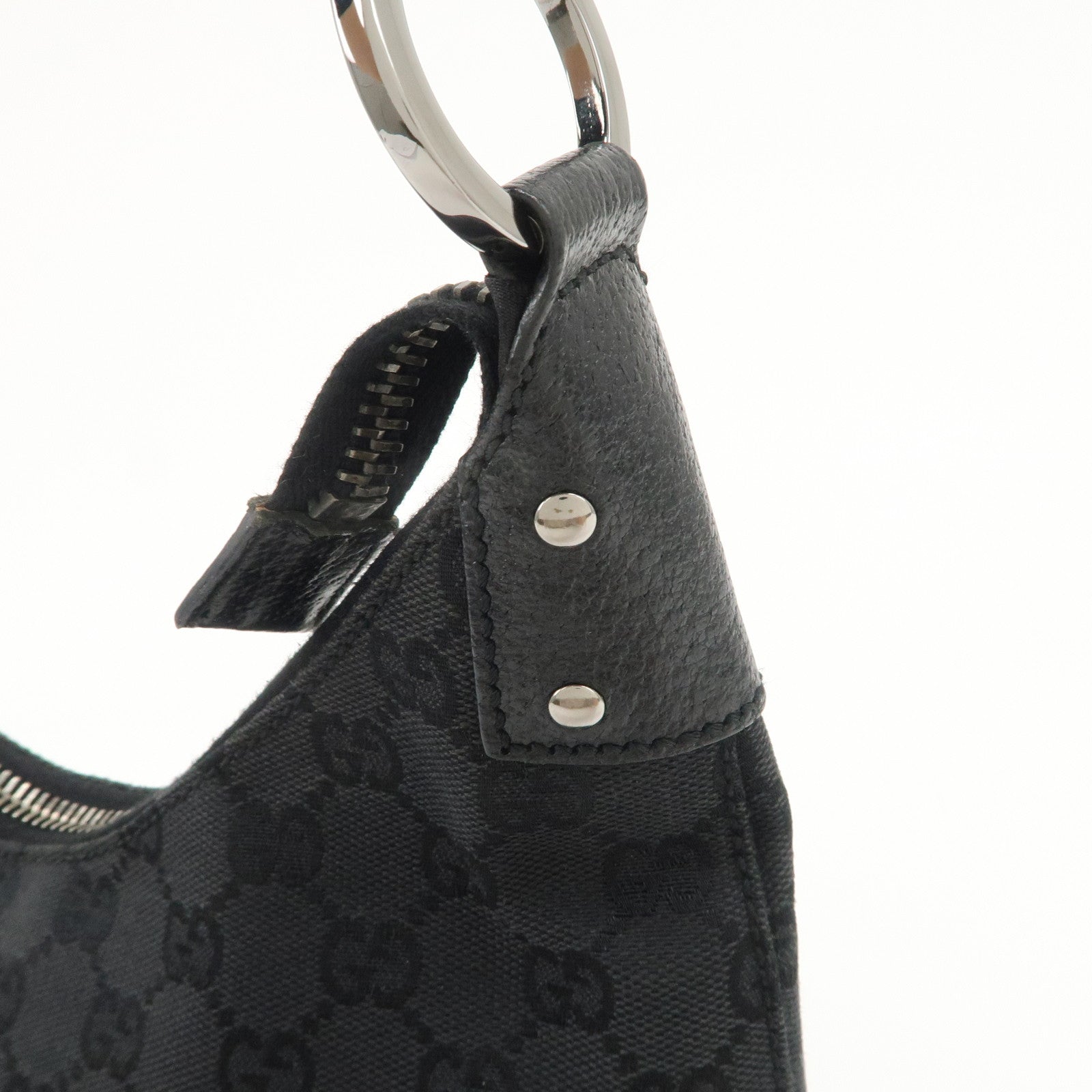 GUCCI GG Canvas Leather Shoulder Bag Hand Bag Black 115003 Used