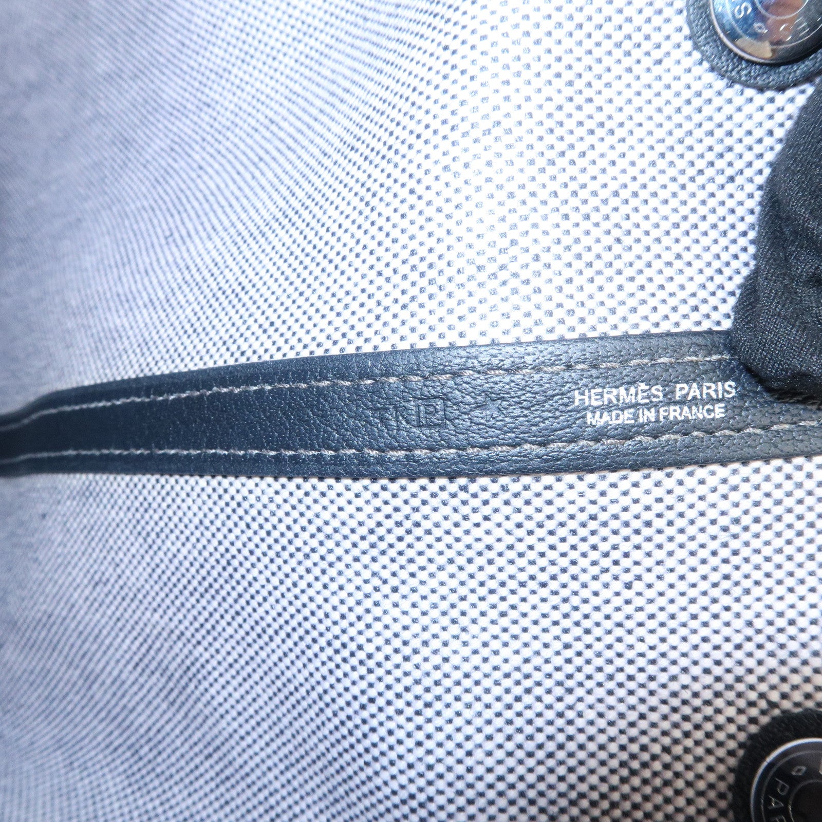 HERMES Leather Toile Garden Party PM P Stamped Tote Bag Natural