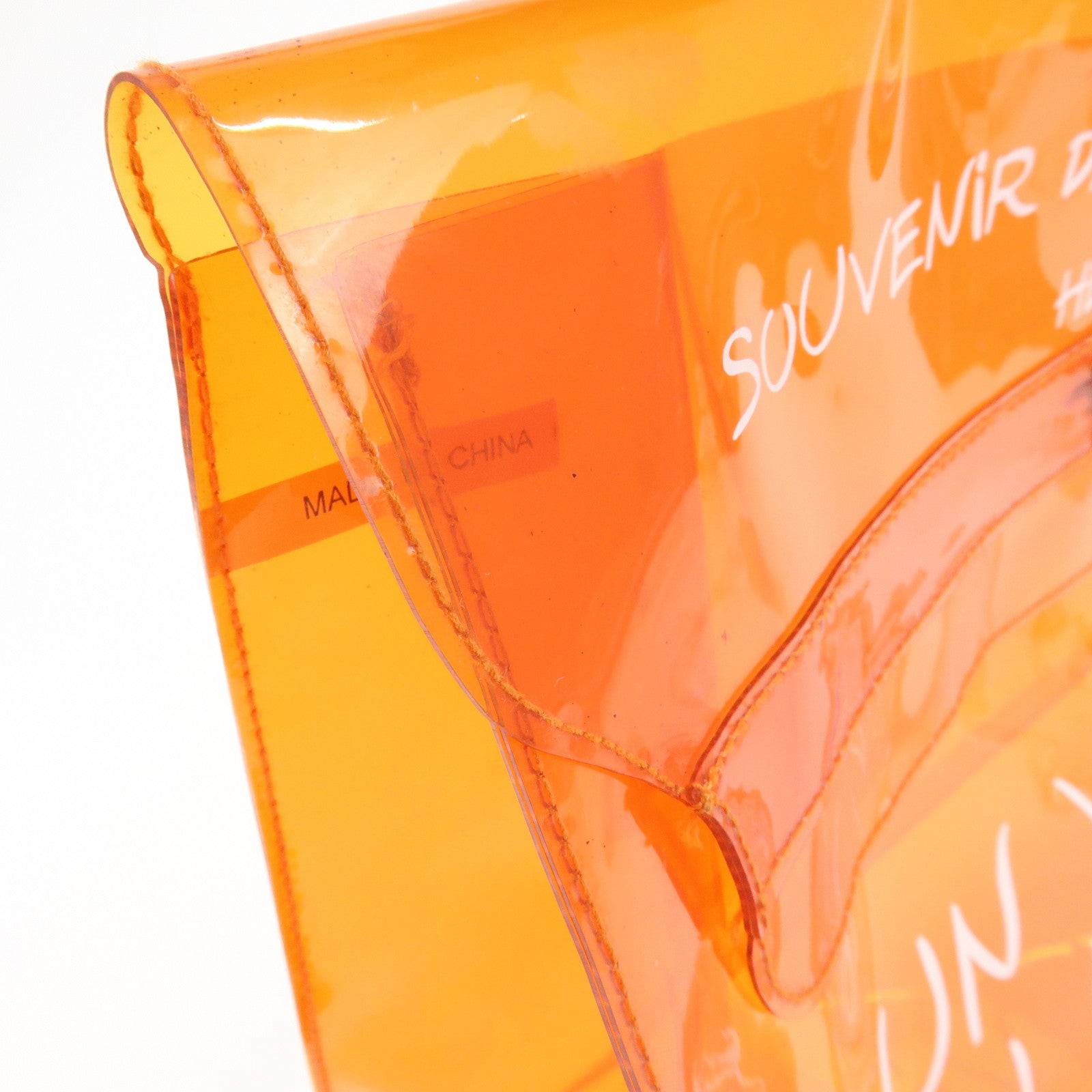HERMES Kelly Vinyl Hand Bag Clear Orange