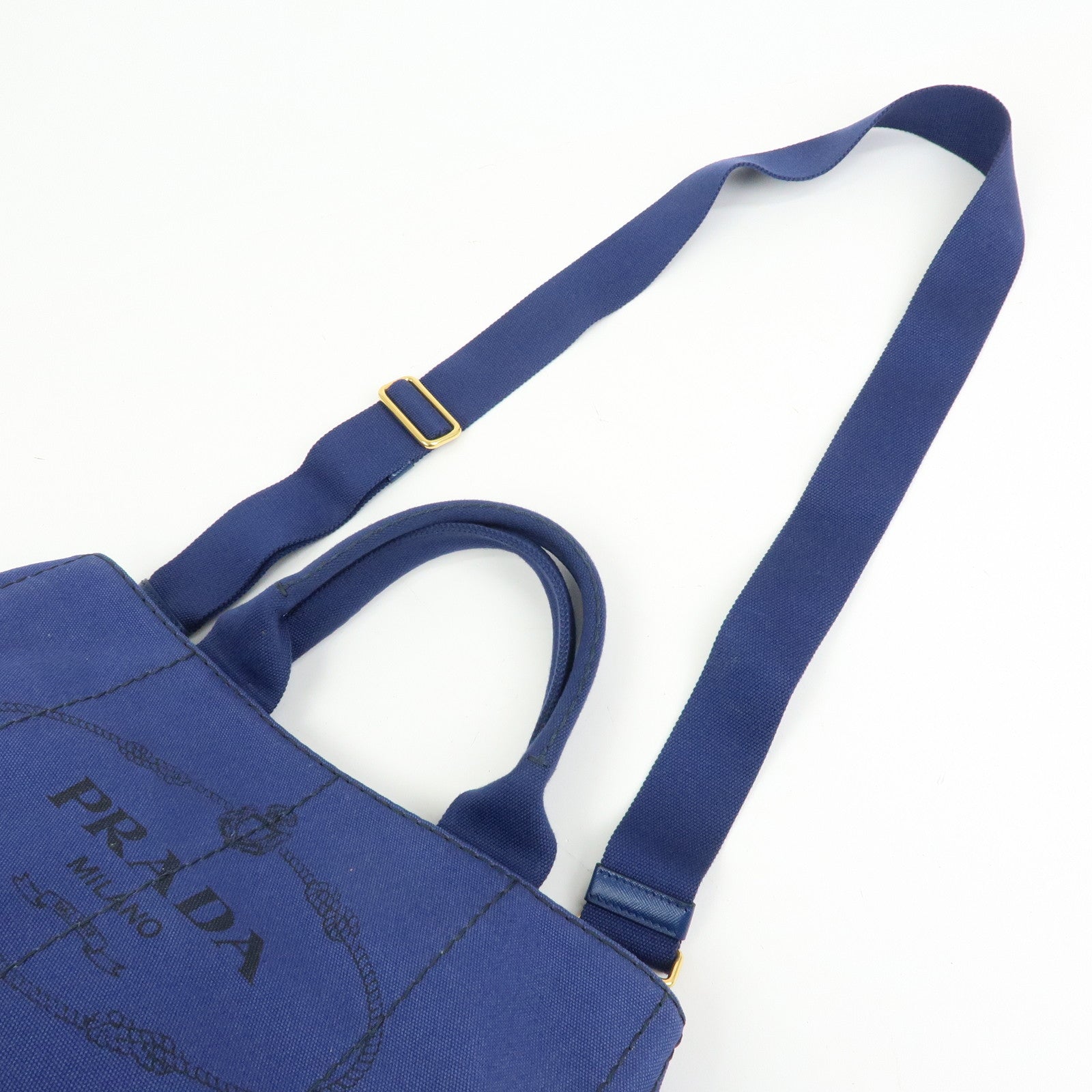 PRADA Triangle Logo Canapa Canvas 2Way Tote Hand Bag Blue BN2642