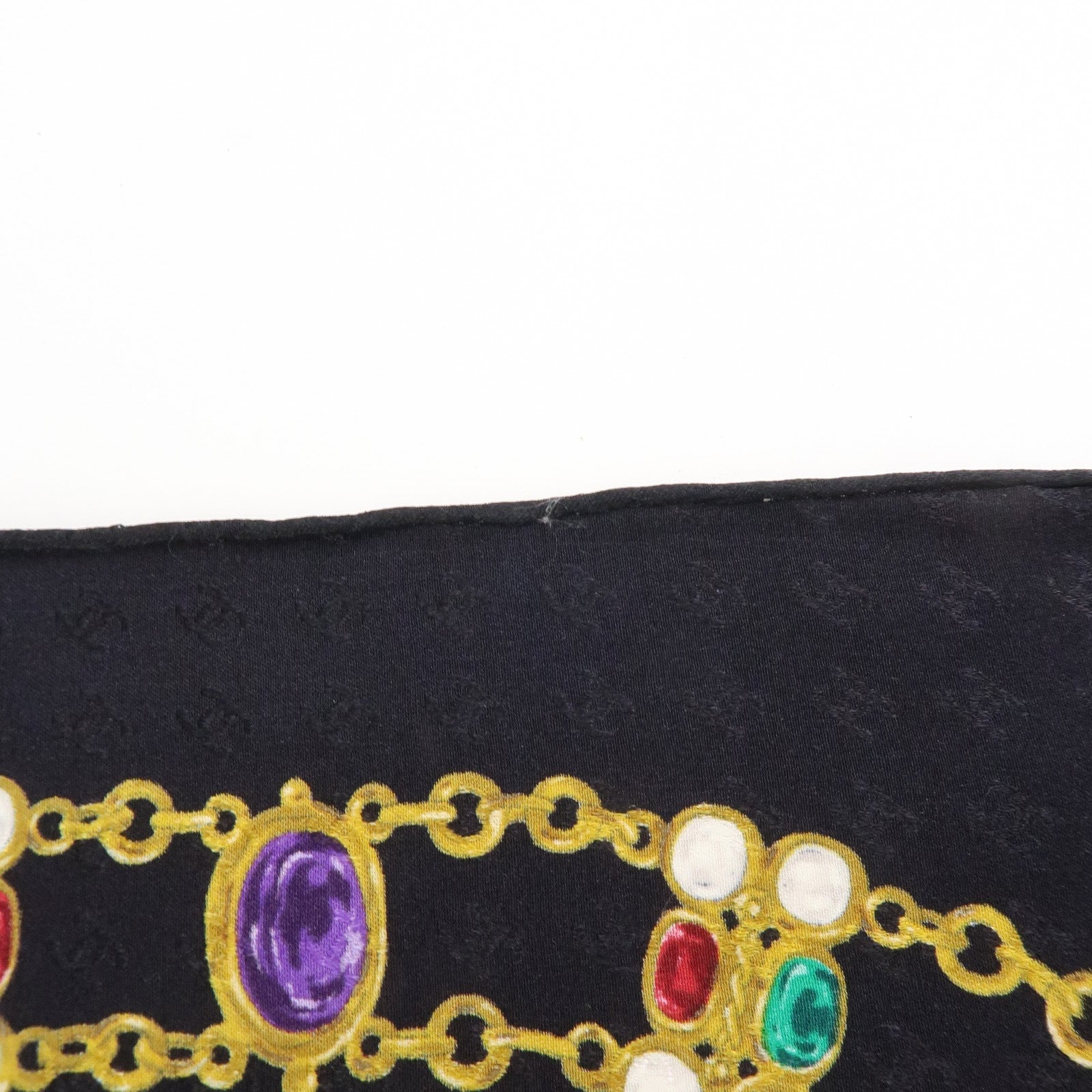 CHANEL COCO Mark Silk 100 % Jewelry Pattern Scarf Black Multi Color Used