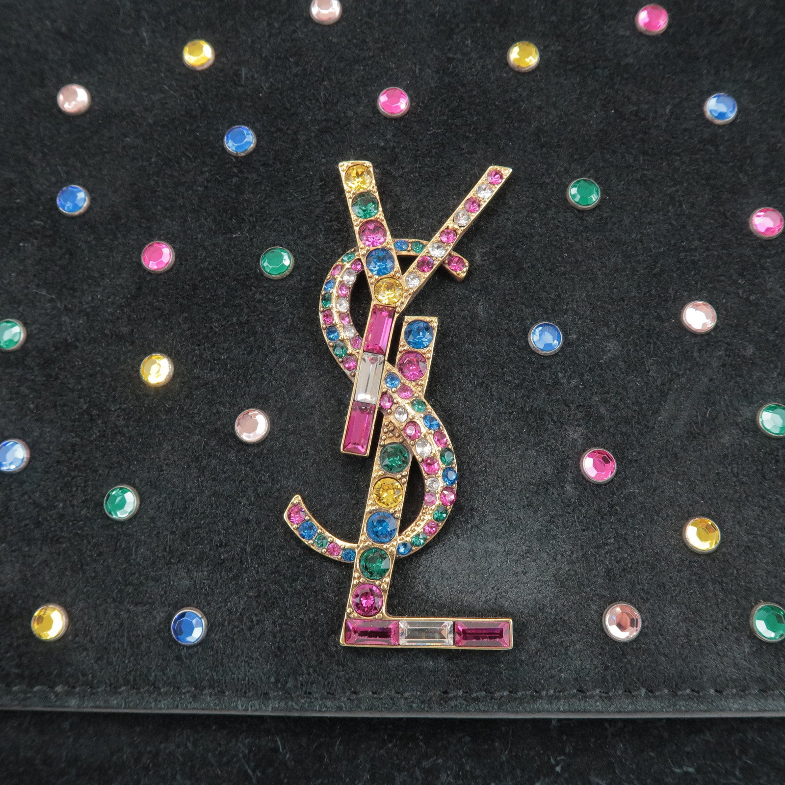 SAINT LAURENT PARIS Cassandra Suede Rhinestone Shoulder Bag 513074