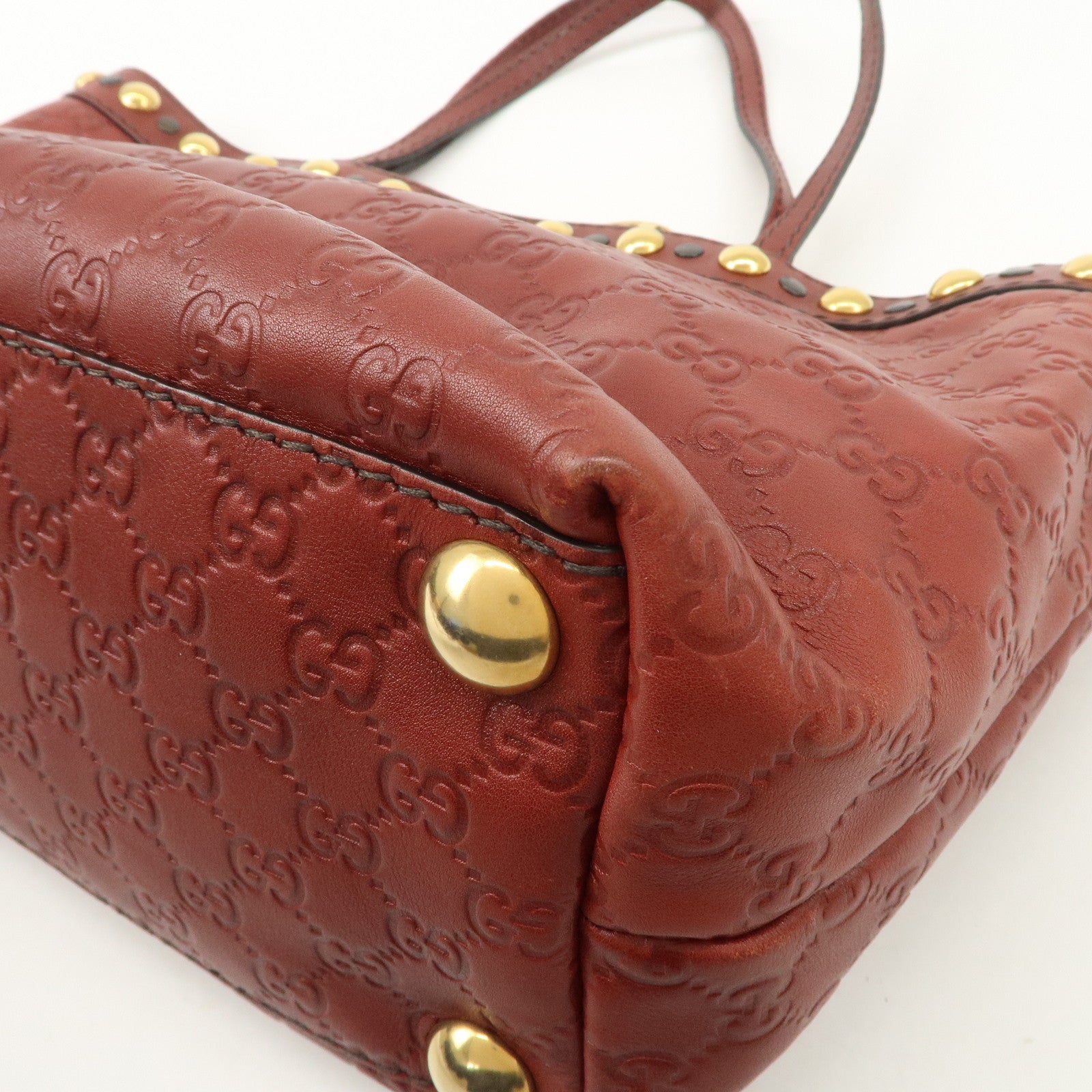 GUCCI Historia Guccissima Leather Tote Hand Bag Red Brown 207291 Used