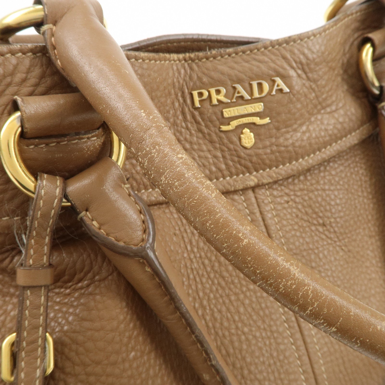 PRADA Calf Leather 2Way Bag Hand Bag Shoulder Bag Brown