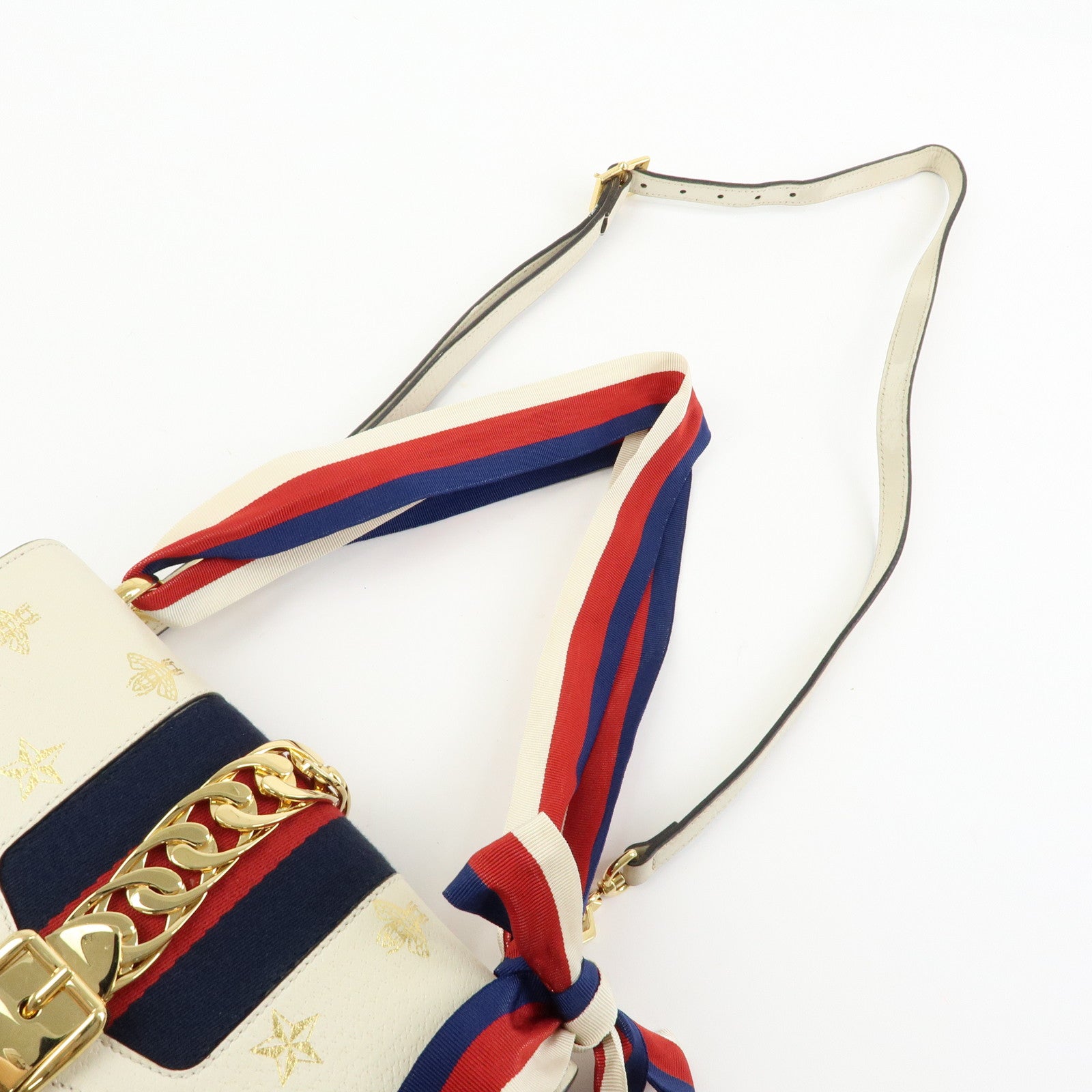 GUCCI Sylvie Sherry Leather Shoulder Bag Ivory Bee & Star 524405