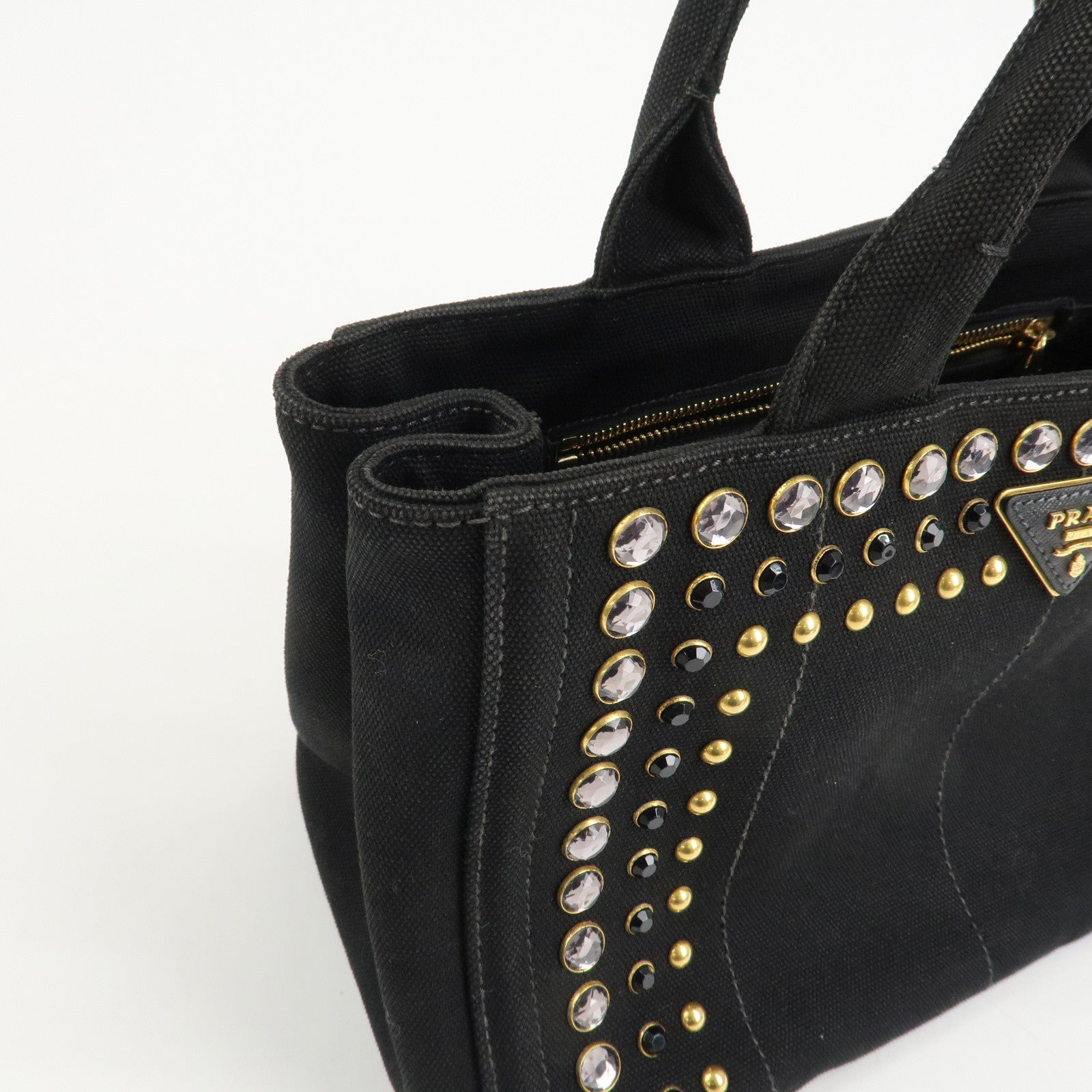 PRADA Canapa Mini Canvas 2Way Hand Bag Tote Bag Black 1BG439 Used