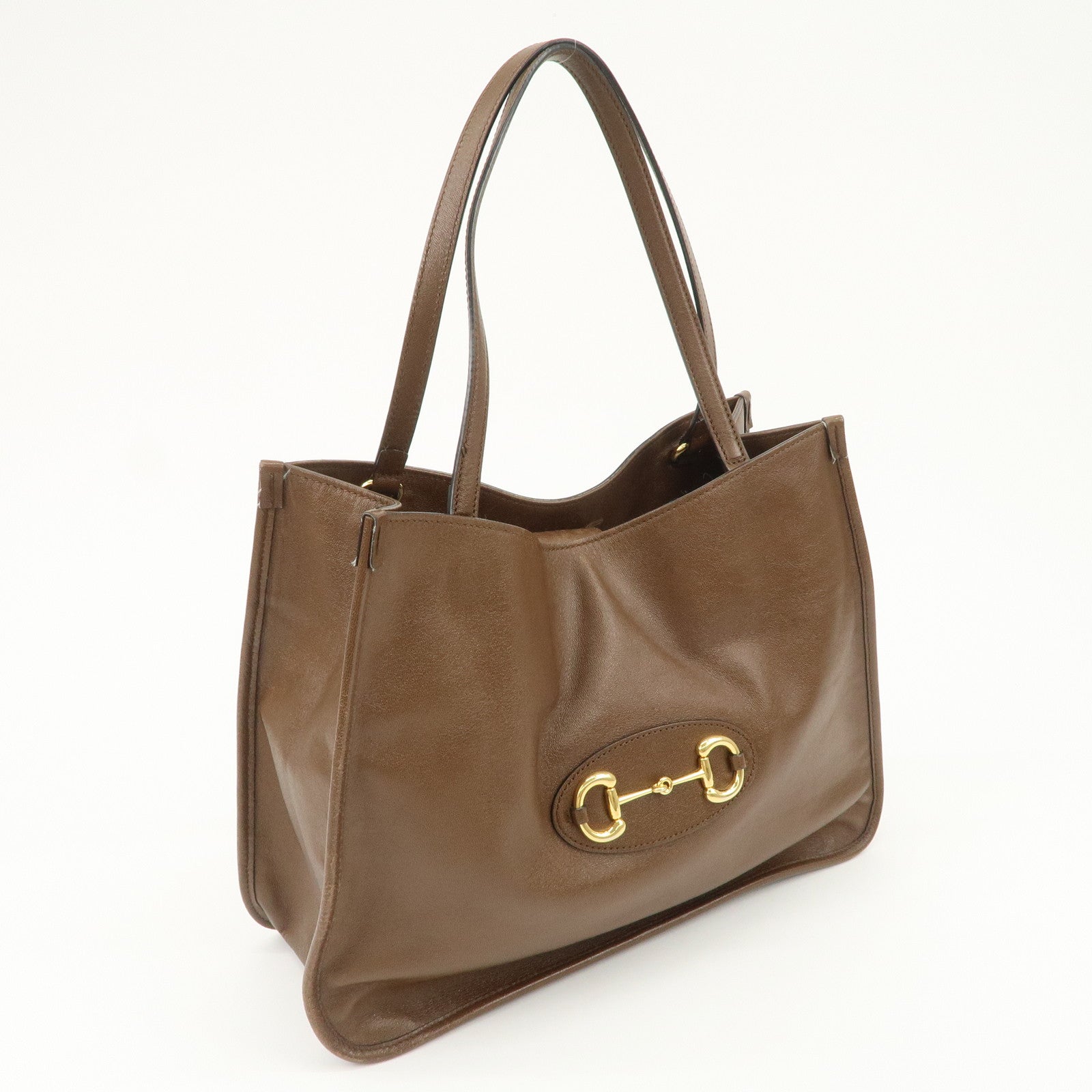 GUCCI Horsebit Leather Tote Bag Shoulder Bag Hand Bag Brown 623694