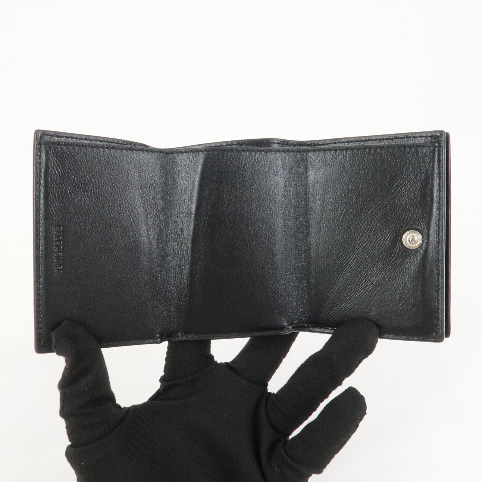 BALENCIAGA CASH Leather Tri-fold Wallet Compact Wallet Black