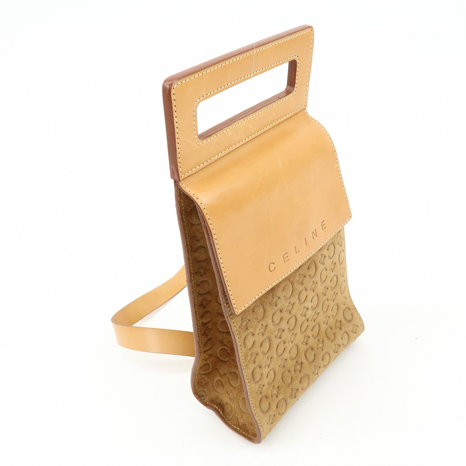 CELINE C Macadam Suede Leather Shoulder Bag Crossbody Bag Brown