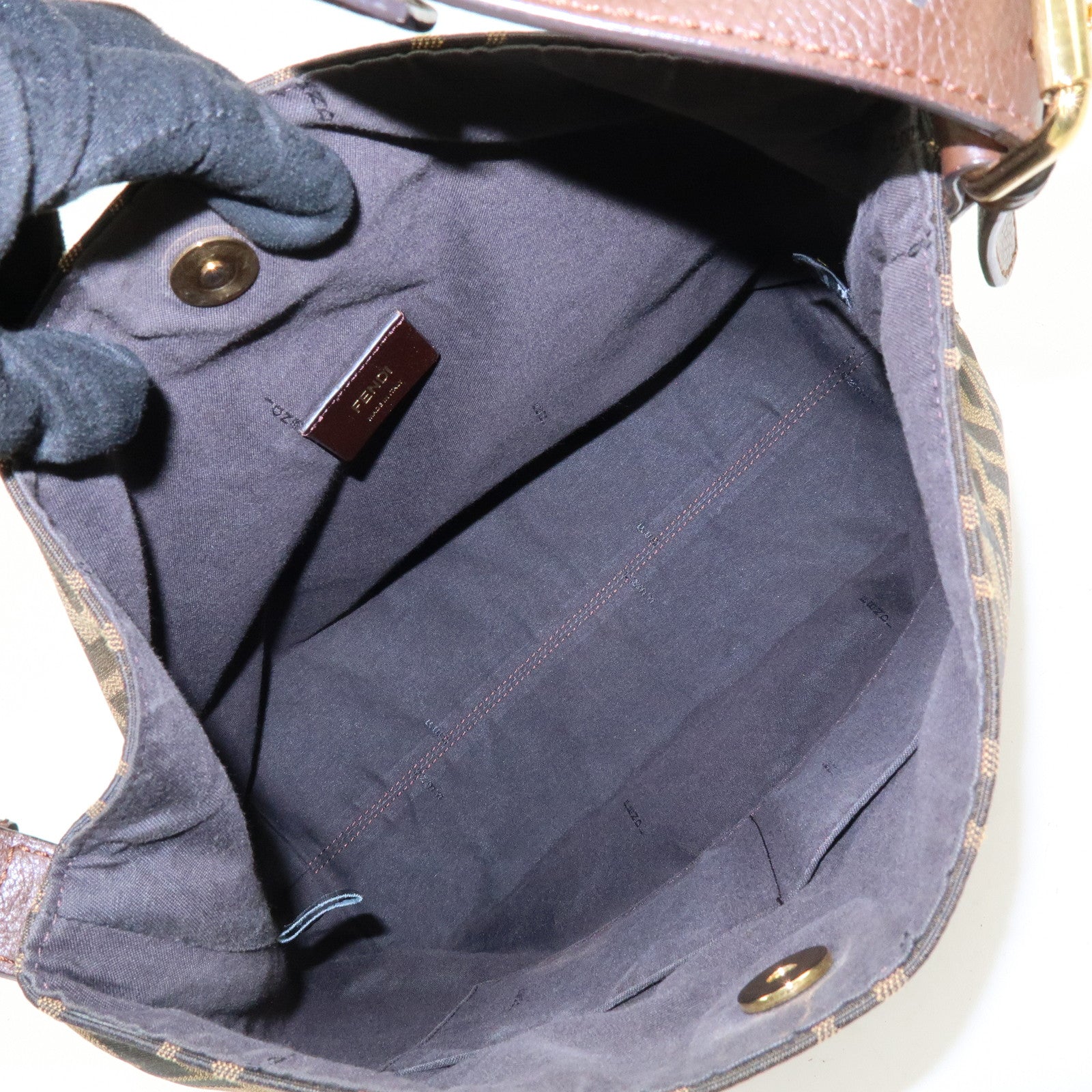 FENDI Zucca Canvas Leather Shoulder Bag Black Brown 8BR698