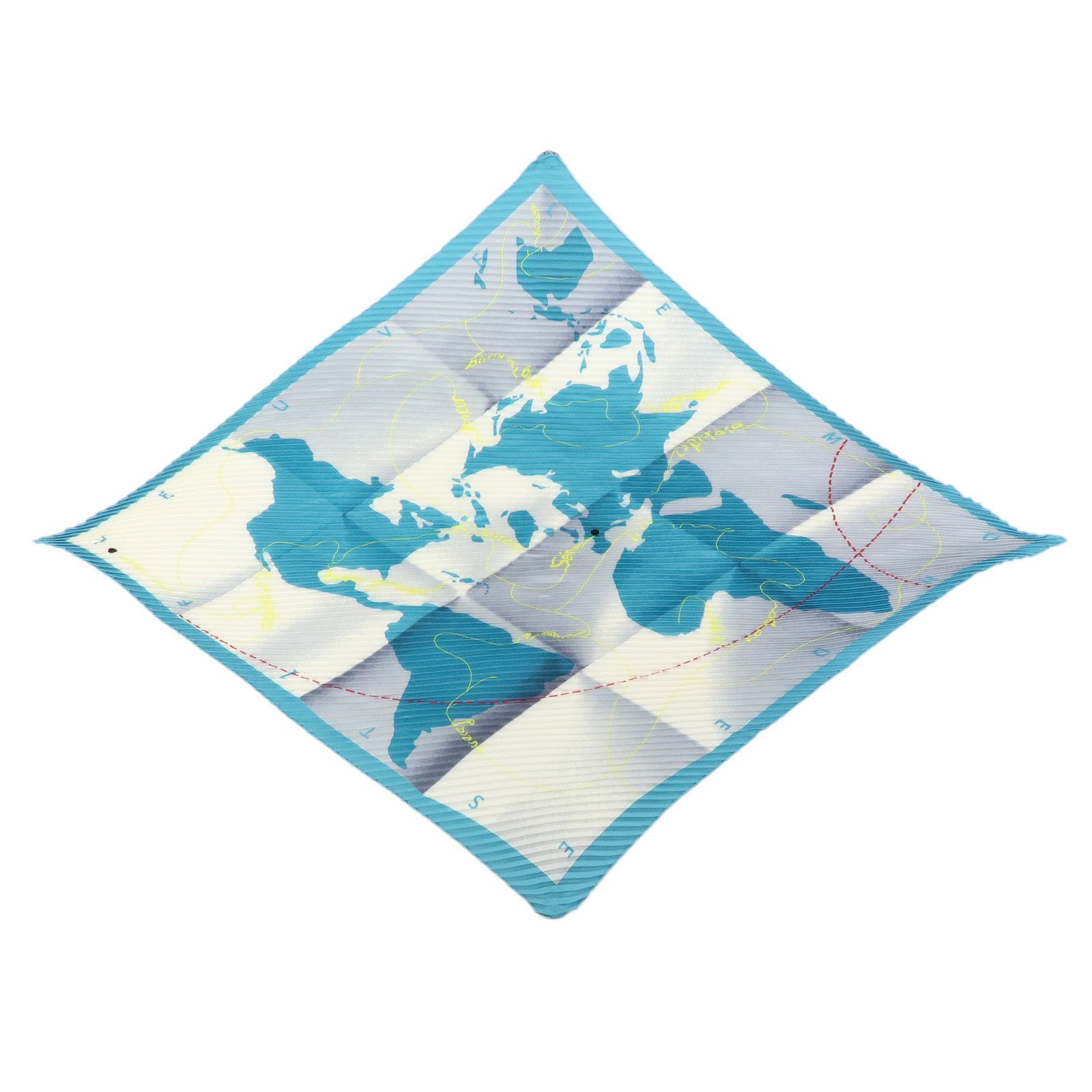 HERMES Pleated Carre 90 Silk 100% Scarf World Map Blue Ivory