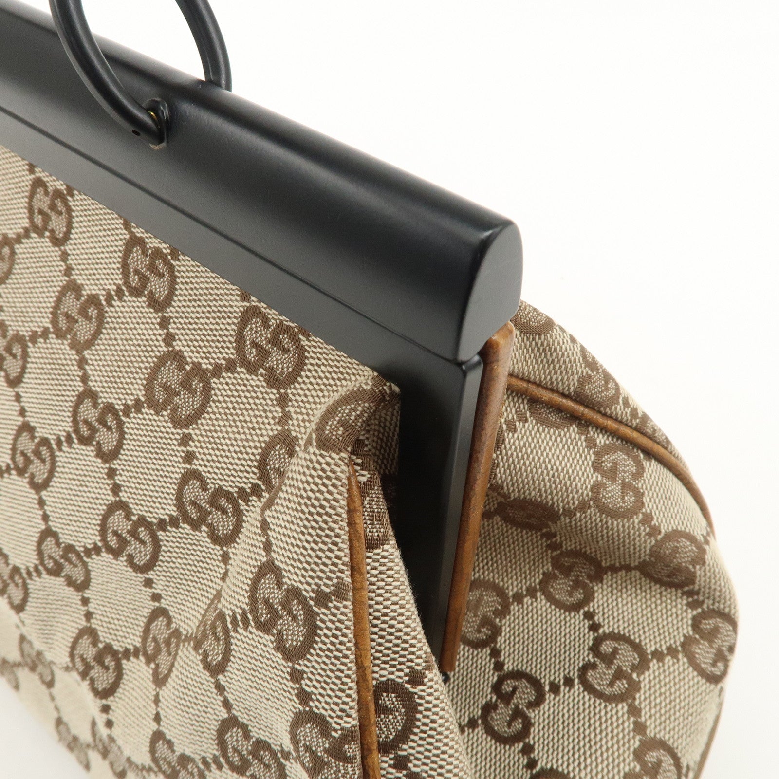 GUCCI Bamboo GG Canvas Leather Hand Bag Beige Brown 112366 Used