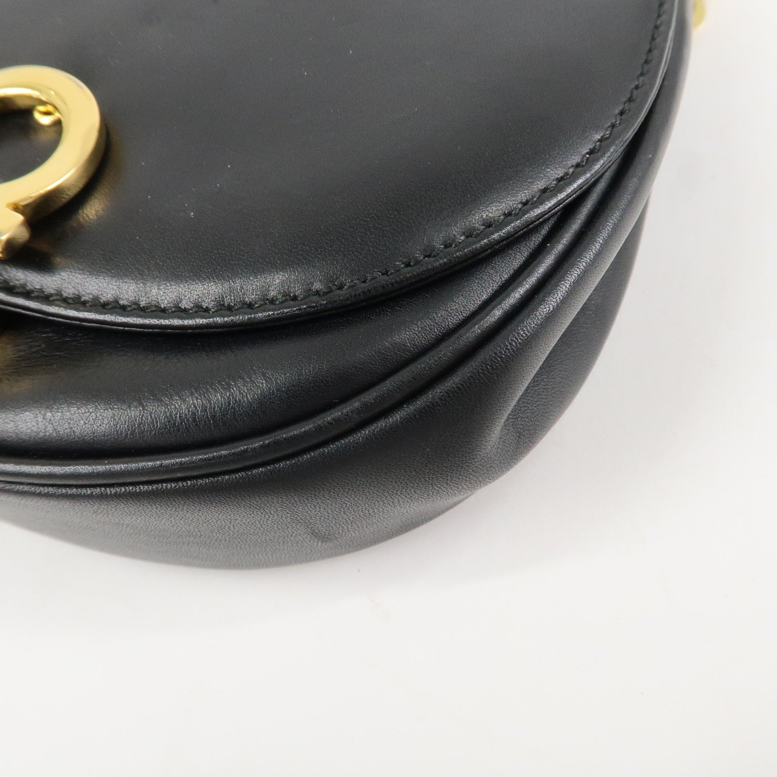 Ferragamo Gancini Leather 2Way Chain Shoulder Bag Waist Bag Black