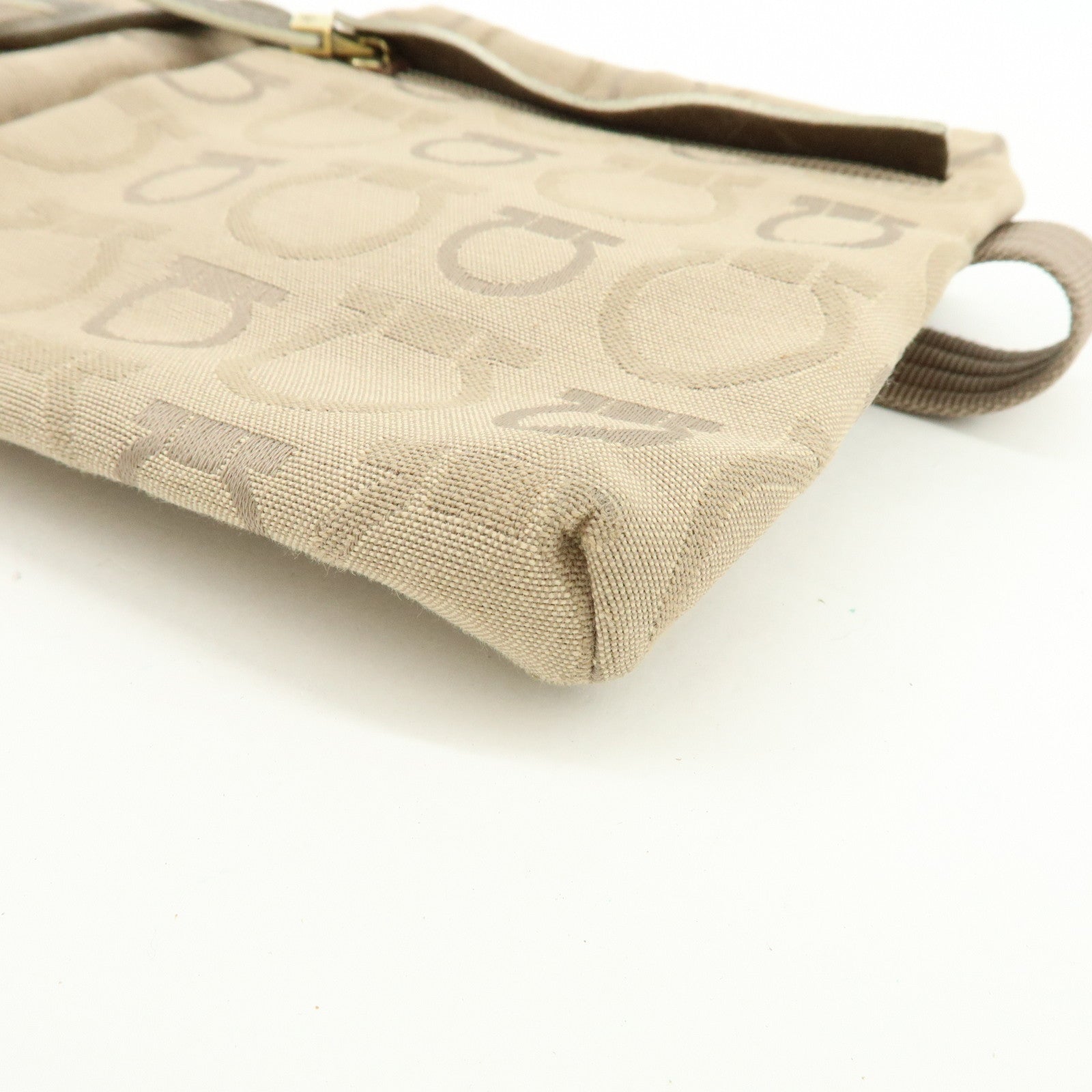 Ferragamo Gancini Canvas Leather Body Bag Waist Bag Beige
