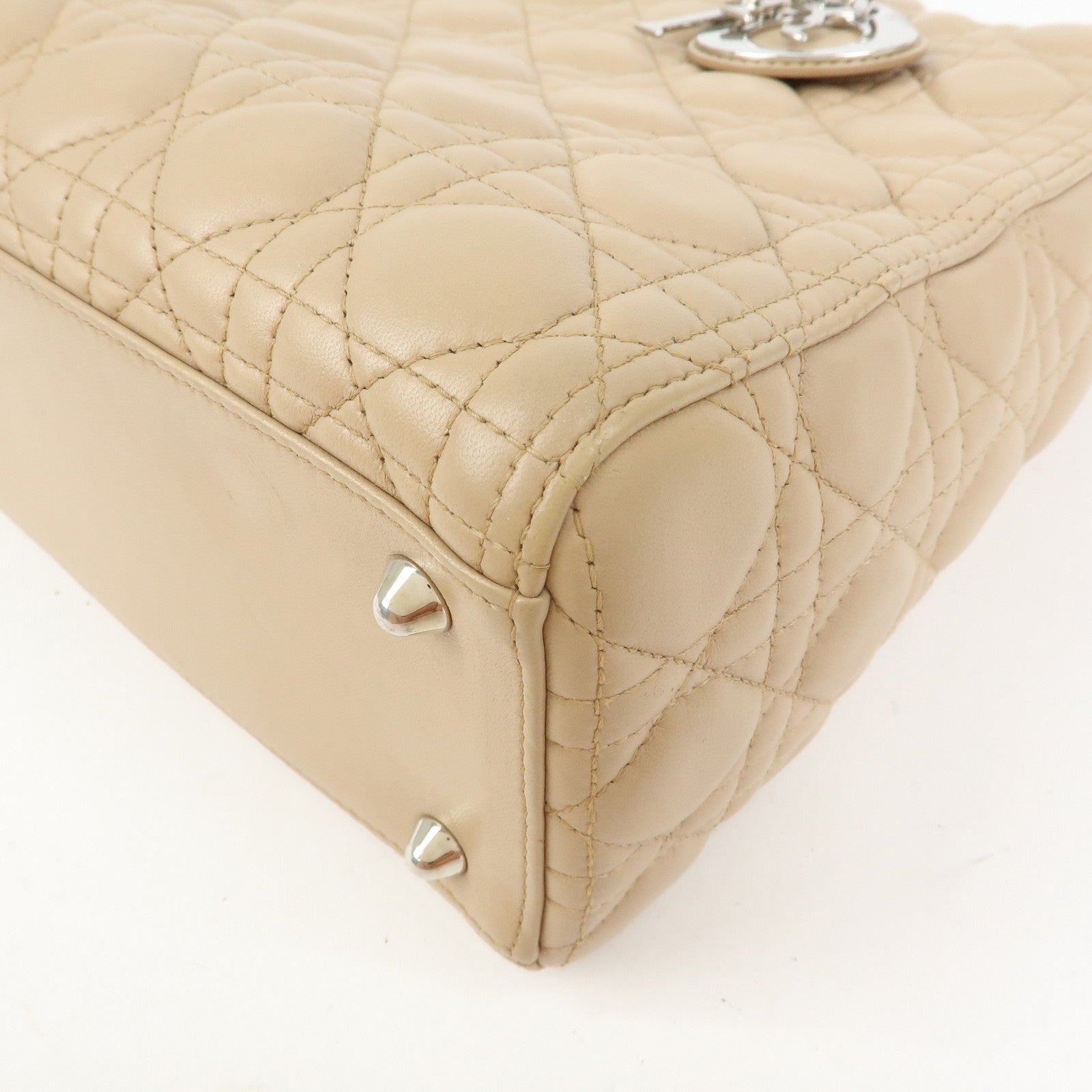 Christian Dior Cannage Lady Dior Leather 2Way Bag Hand Bag Beige