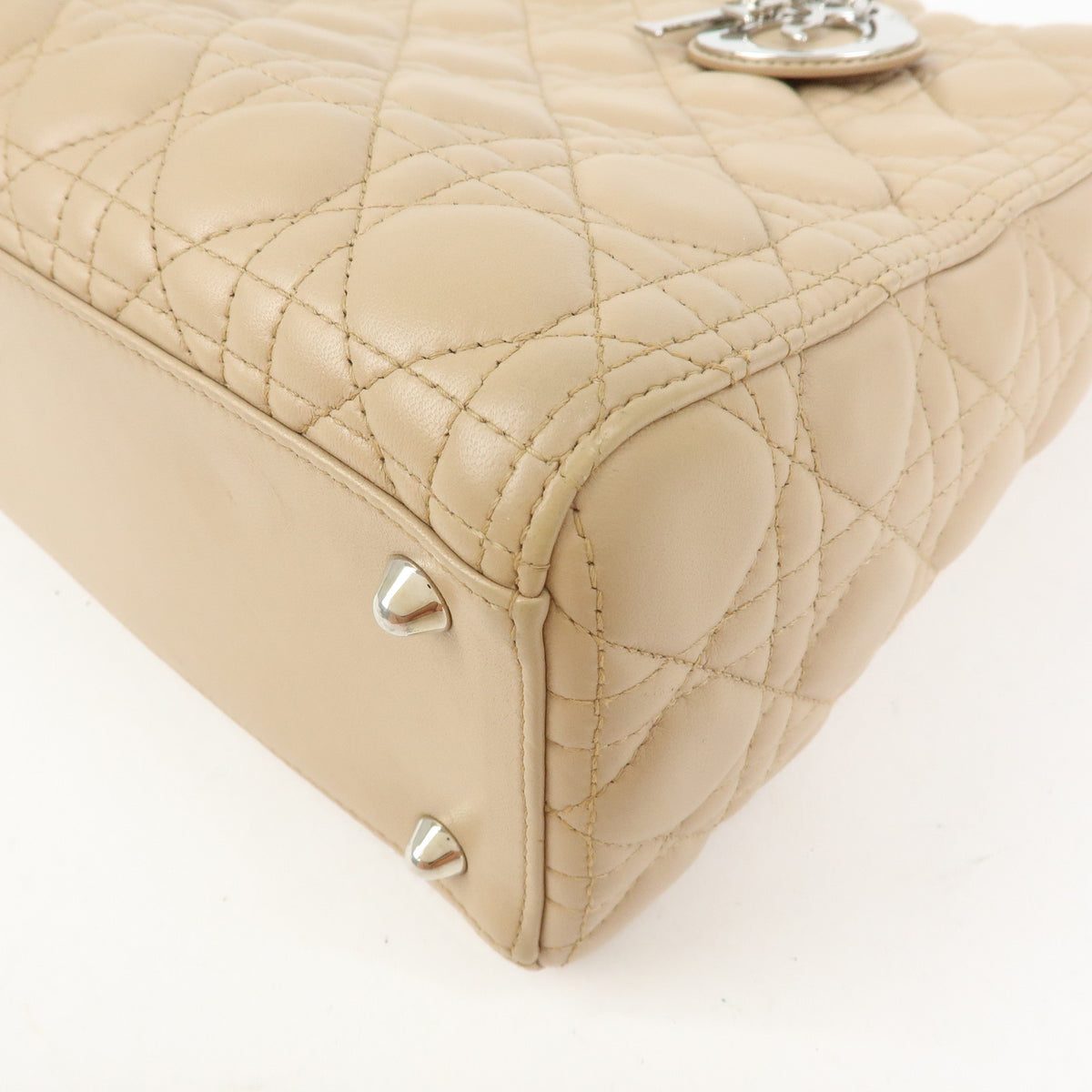 Christian Dior Cannage Lady Dior Leather 2Way Bag Hand Bag Beige