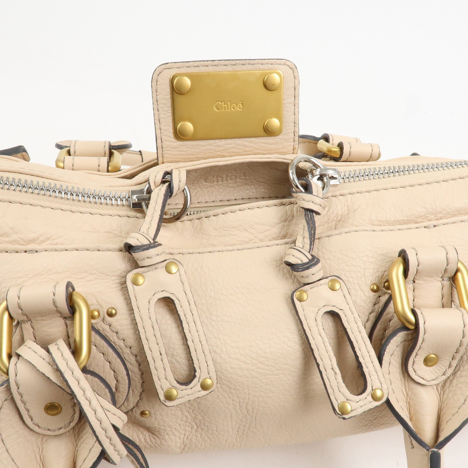 Chloe Paddington Leather Medium Shoulder Bag Hand Bag Beige