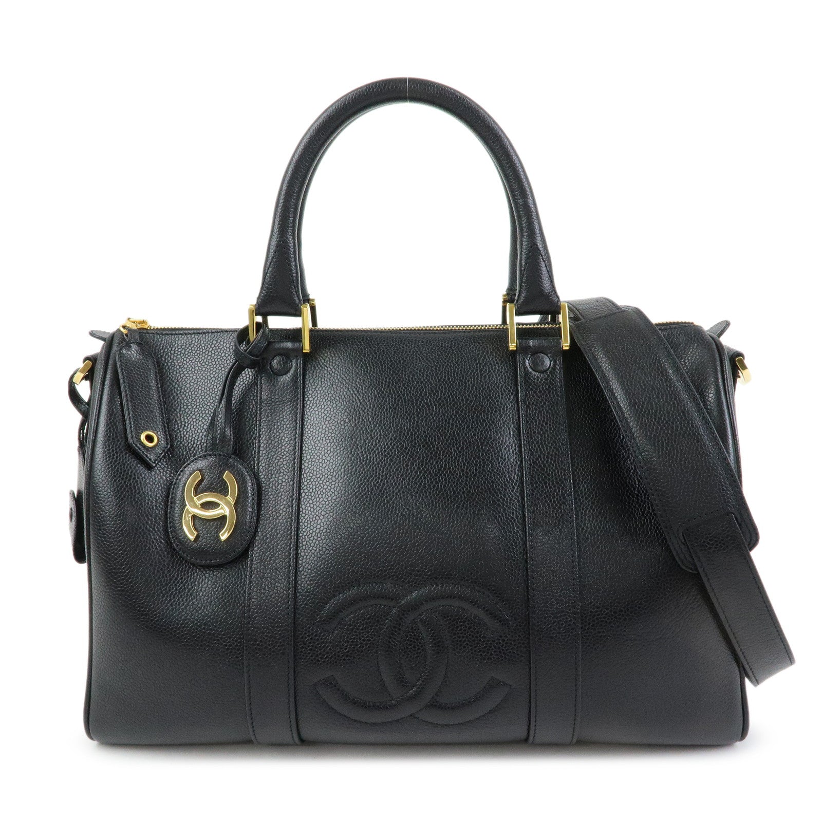 CHANEL COCO Mark Caviarskin 2Way Bag Hand Bag Boston Bag Black