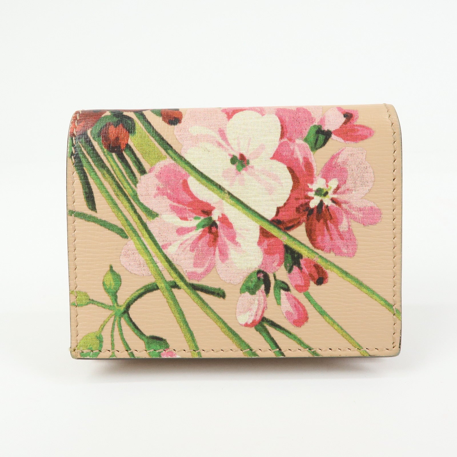 GUCCI Flora Leather Compact Bi-Fold Wallet Pink 410120