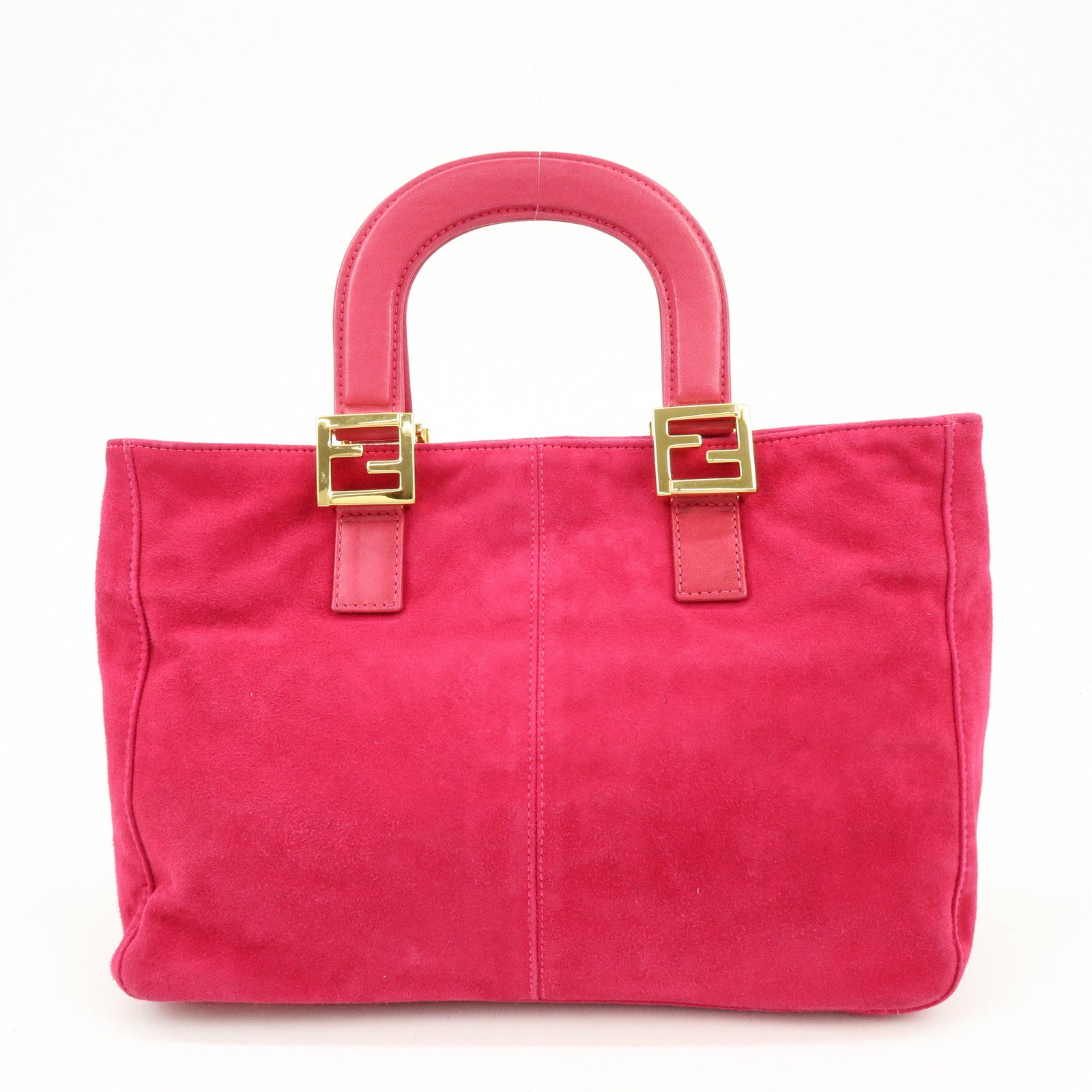 FENDI Logo Suede Leather Hand Bag Tote Bag Pink 2308・26693・609