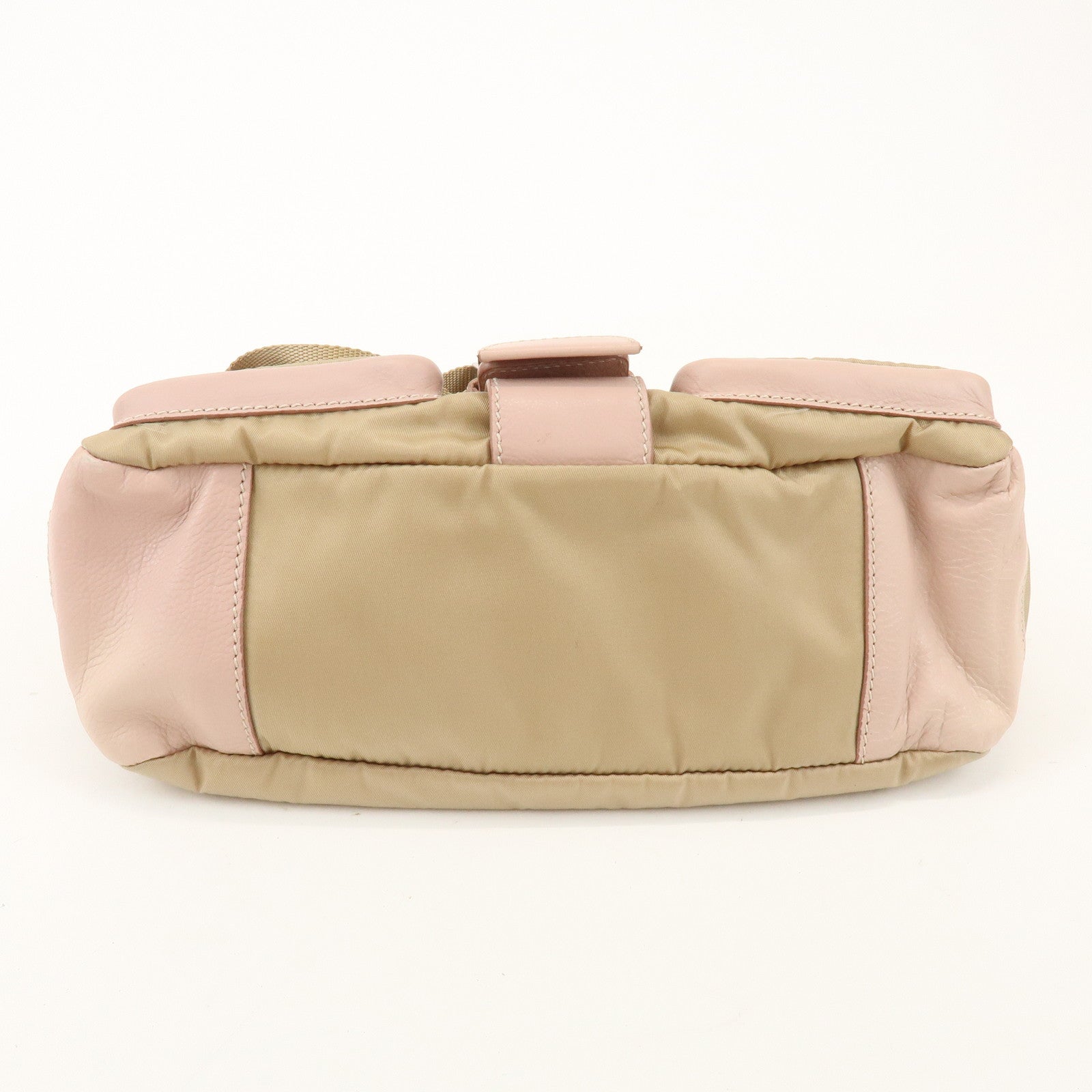 PRADA Triangle Logo Nylon Leather Shoulder Bag Beige Pink BR2417
