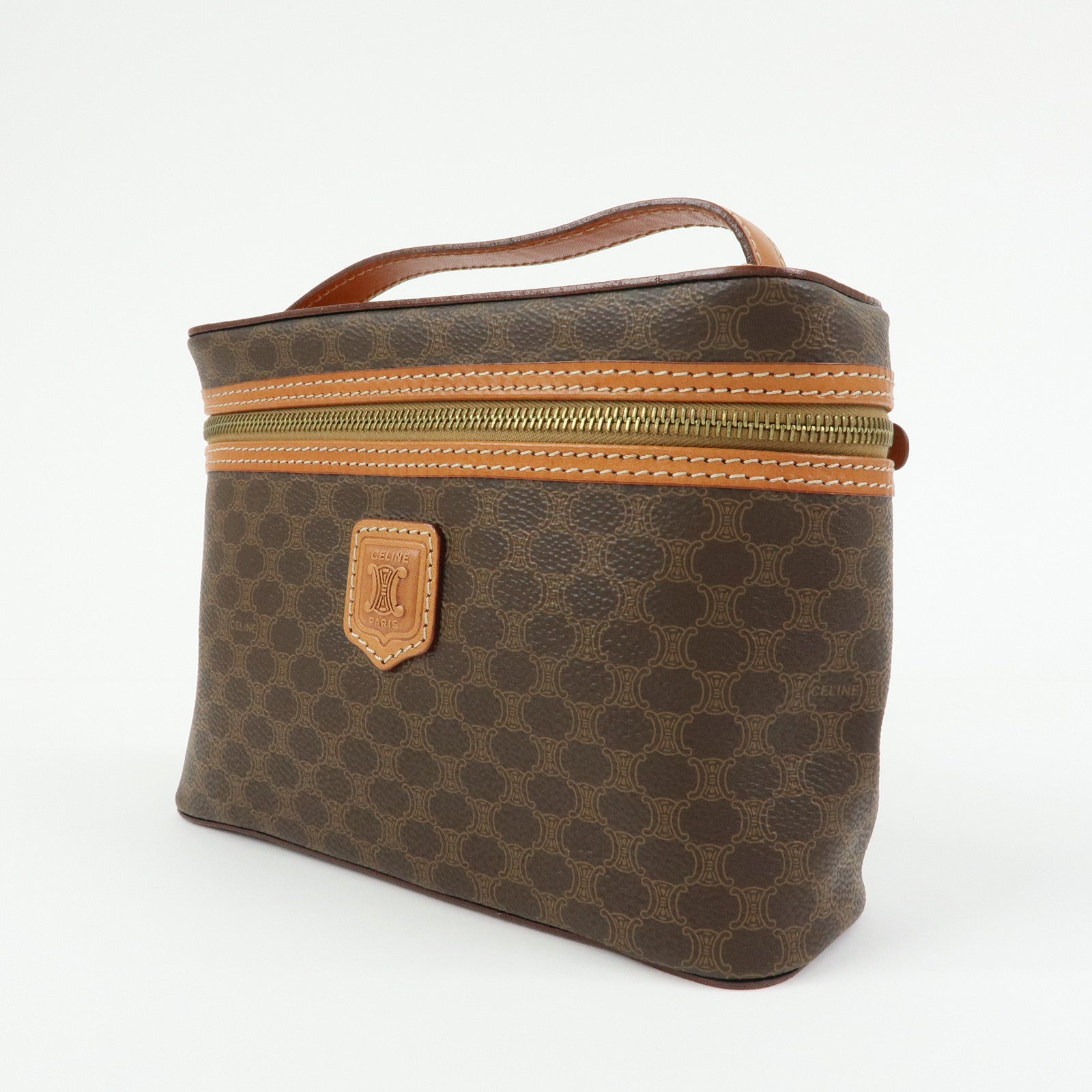 CELINE Macadam PVC Leather Hand Bag Vanity Bag Pouch Brown