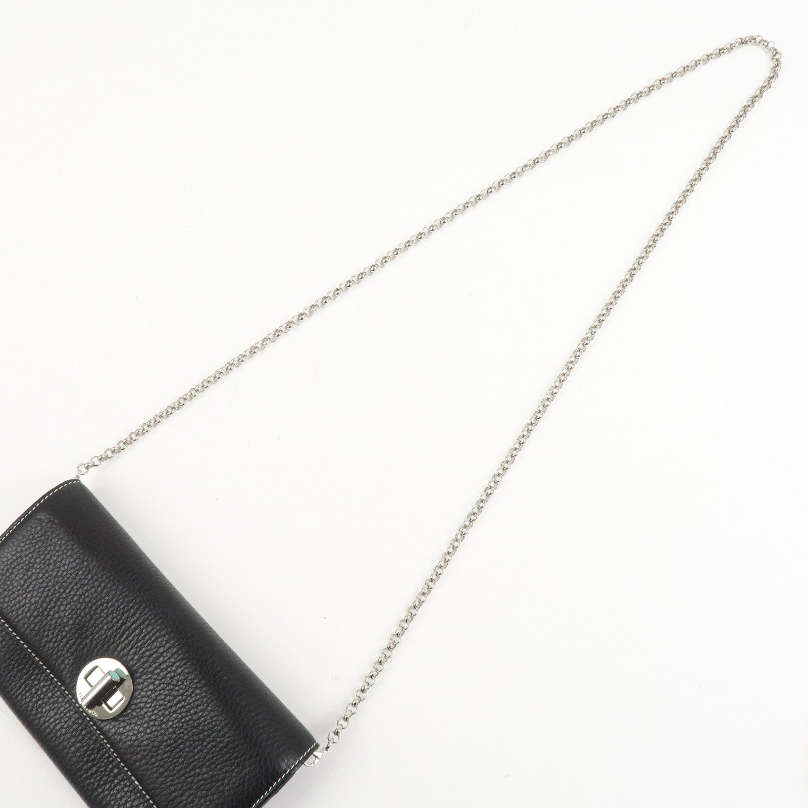 Tiffany & Co Leather Chain Long Wallet Shoulder Bag Black