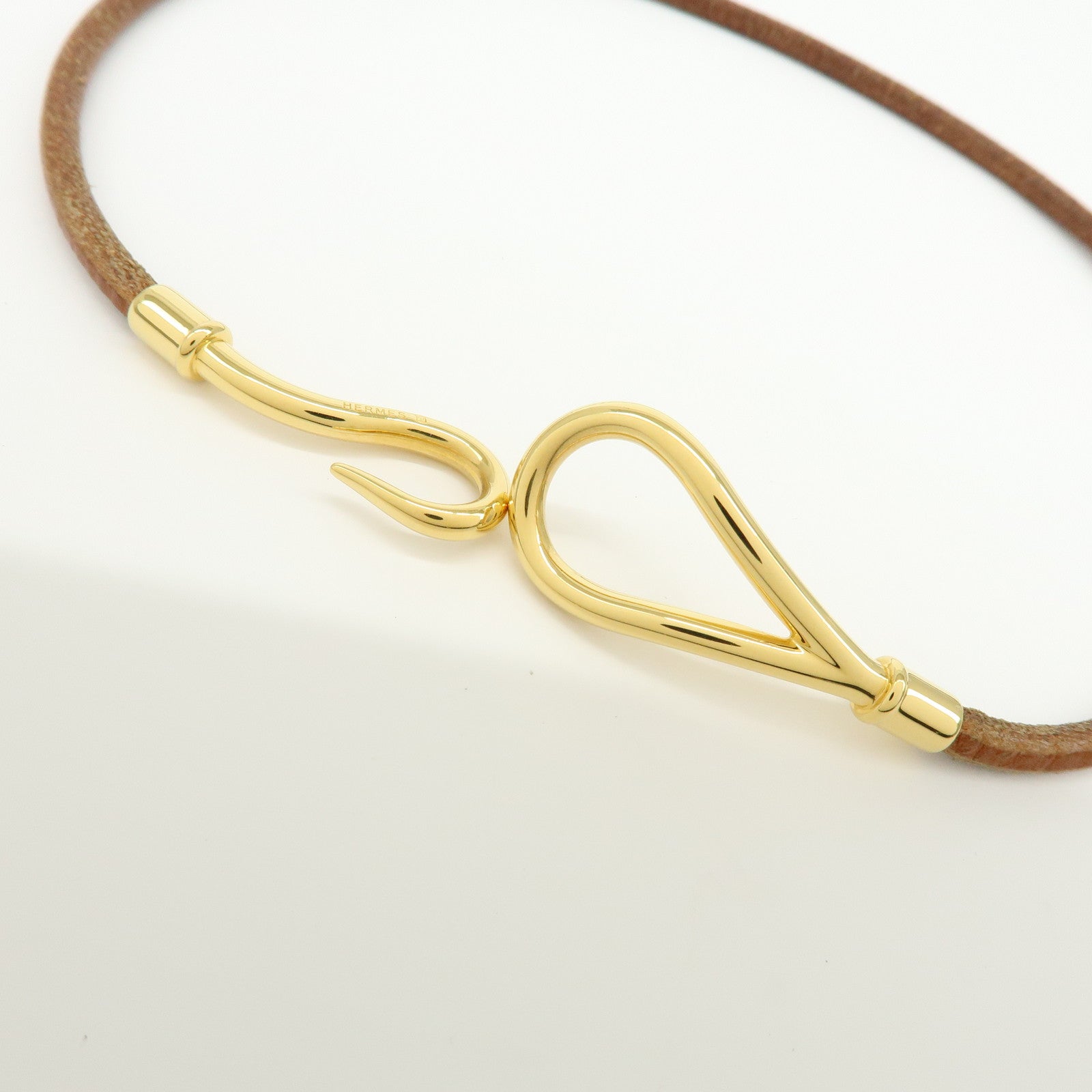 HERMES Jumbo Choker Leather Metal Bracelet Brown Gold