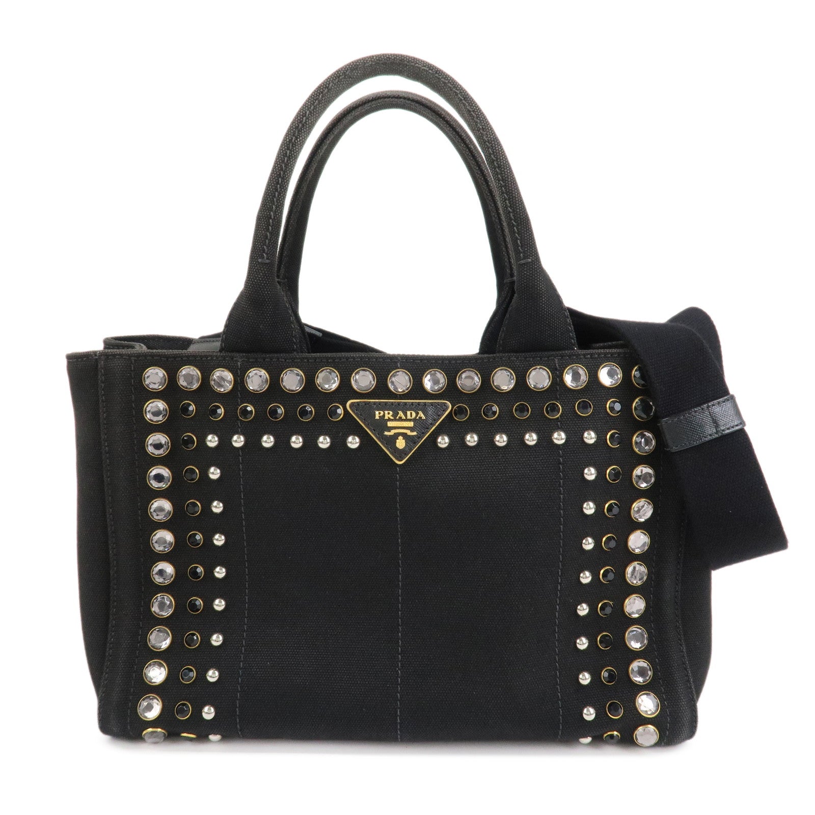 PRADA Triangle Logo Denim Canapa Bijoux 2Way Hand Bag Black B2642B