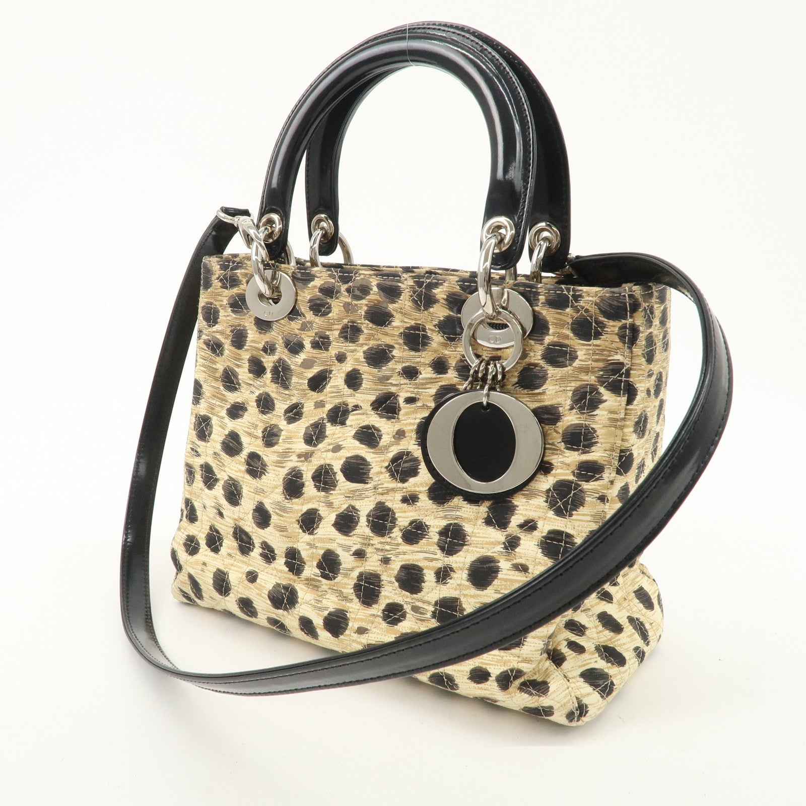 Christian Dior Lady Dior Cannage Nylon 2Way Bag Hand Bag Leopard Used