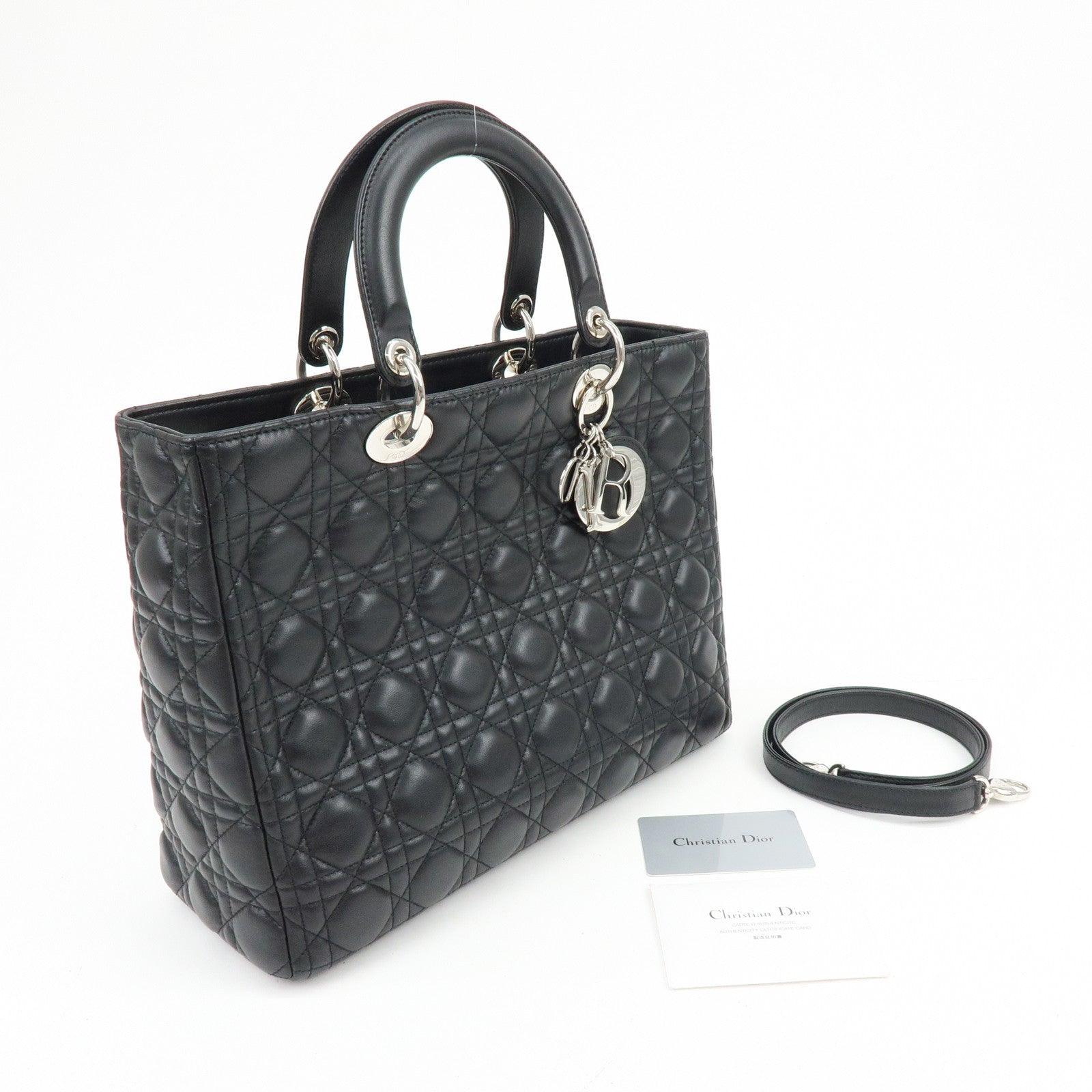 Christian Dior Cannage Large Lamb Skin 2Way Bag Hand Bag Black