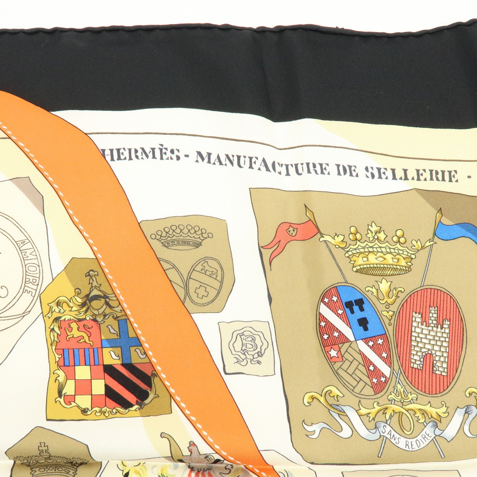 HERMES Carre 90 Silk 100% CHIFFRES ET MONOGRAMMES ANNEE Scarf Black